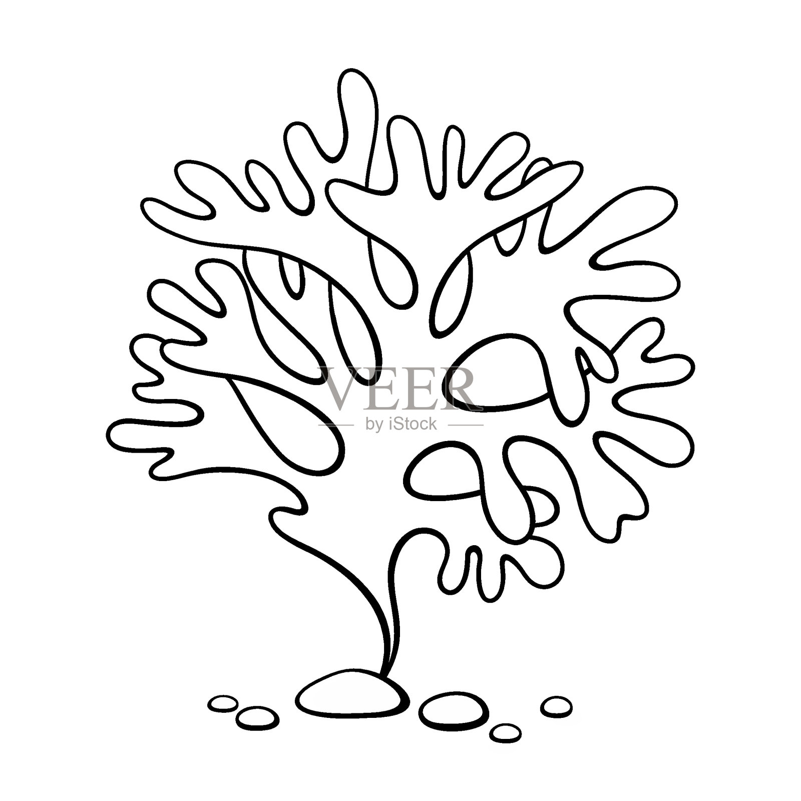 黑色和白色轮廓的水下海藻插画图片素材