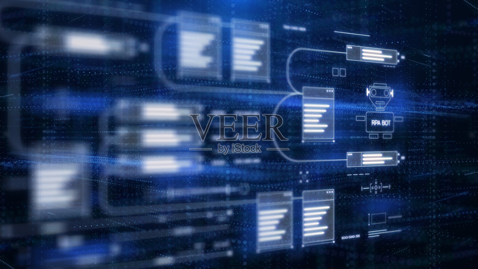 RPA平台概念的数字技术流程图。机器人过程自动化，人工智能插画背景。插画图片素材