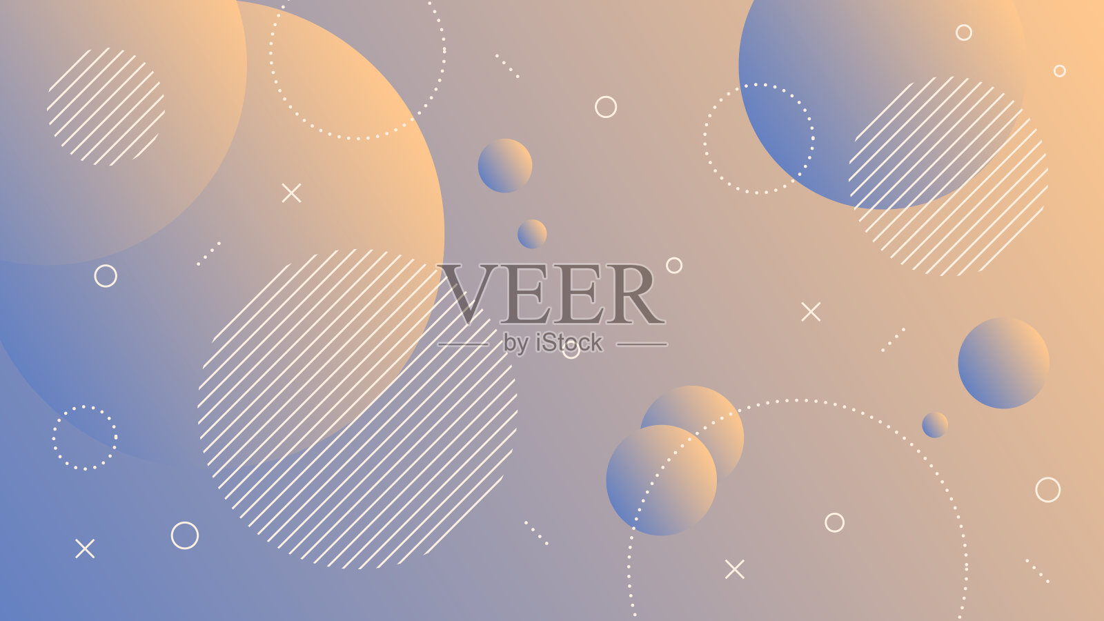 现代抽象背景与运动圆形复古和蓝橙桃渐变色插画图片素材