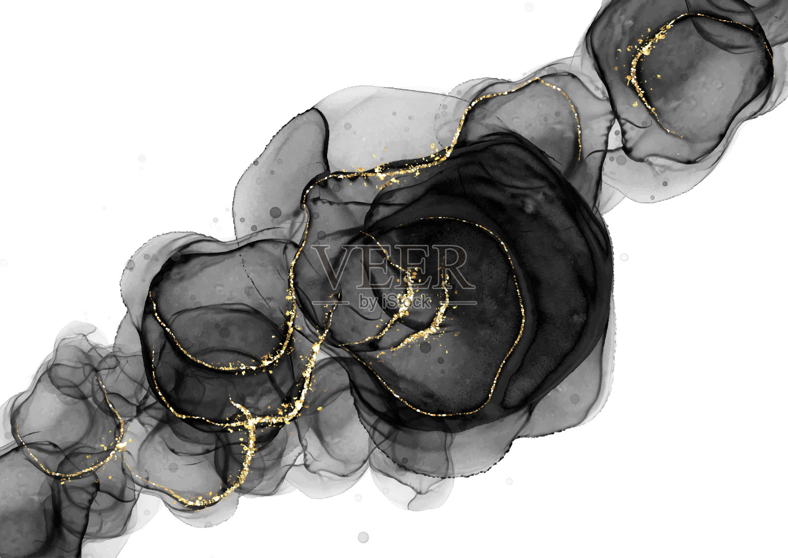 手绘黑色和金色酒精油墨背景插画图片素材