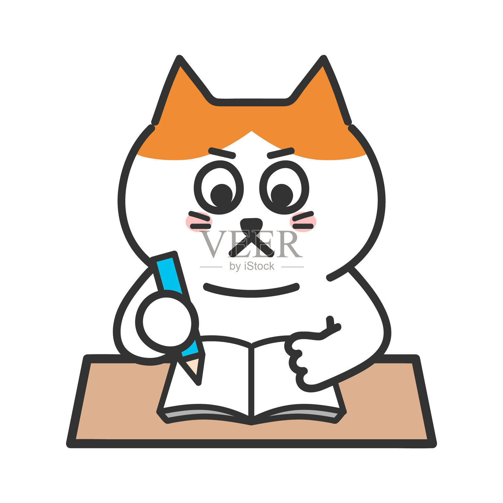 卡通虎斑猫学习很努力插画图片素材