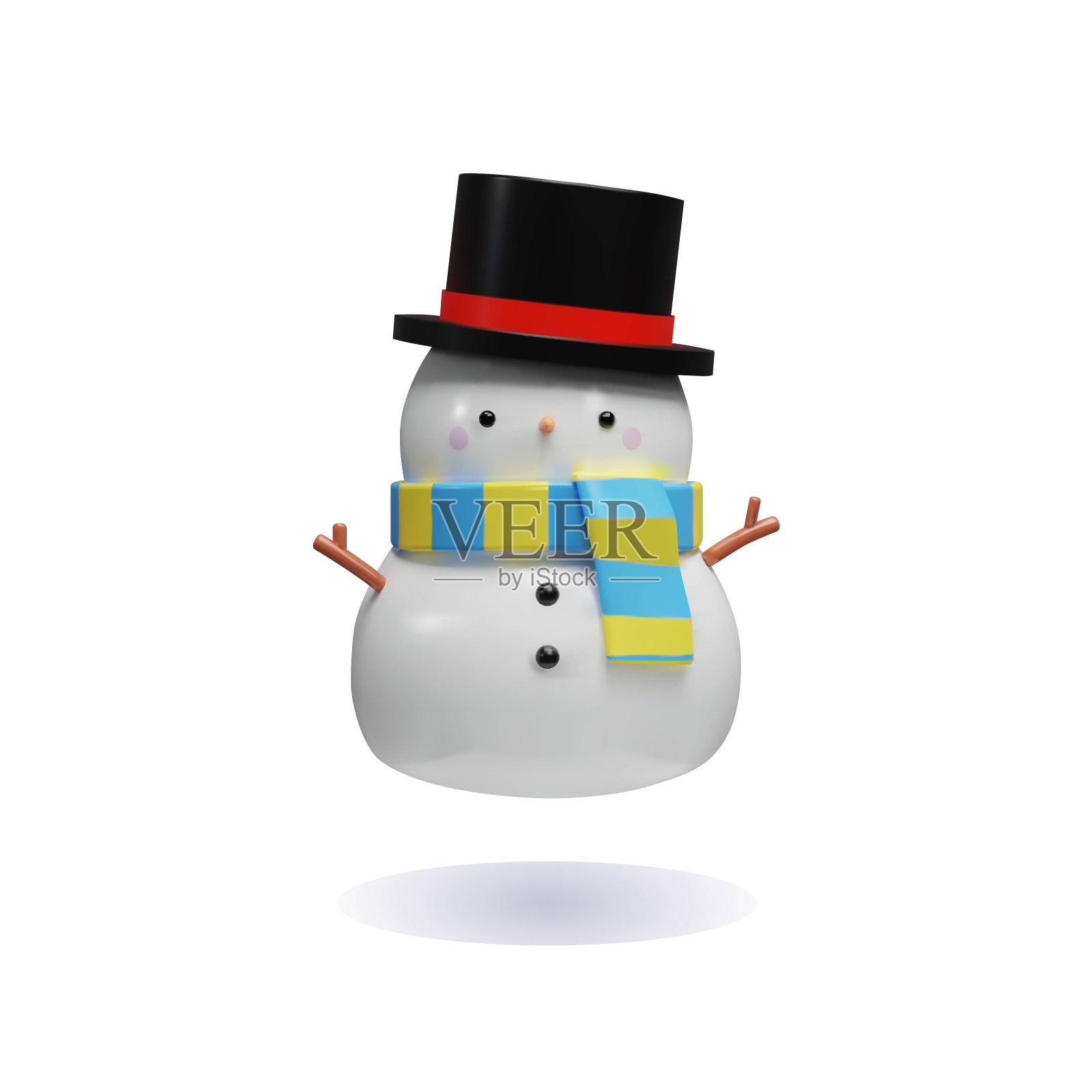 3d渲染雪人与帽子和围巾在粘土风格插画图片素材