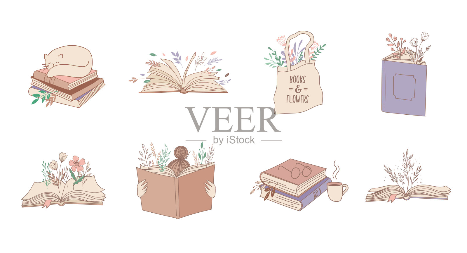 手绘粉彩书籍插图，印刷品，标志。矢量艺术和插图插画图片素材