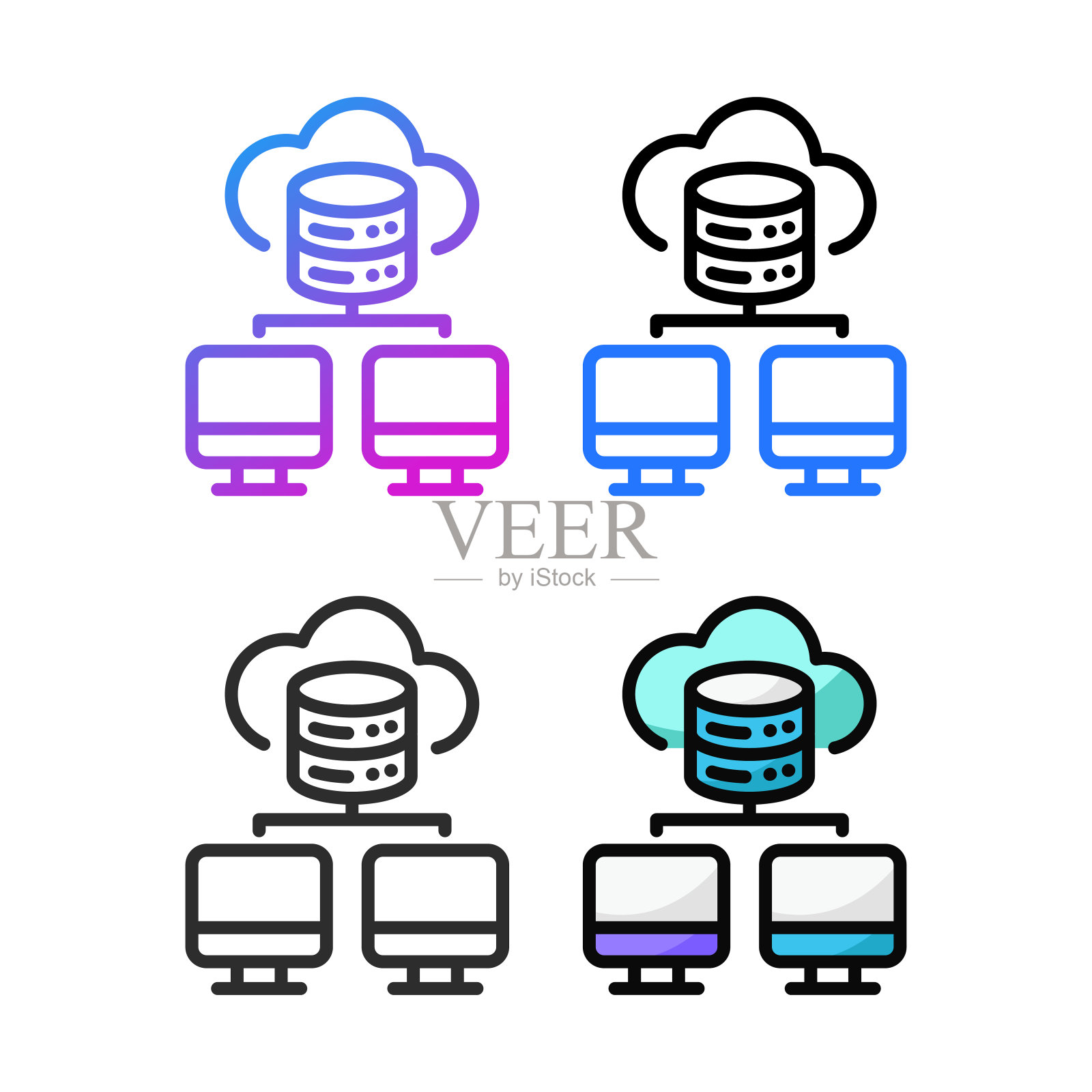 云计算图标设计在四个变化的颜色插画图片素材