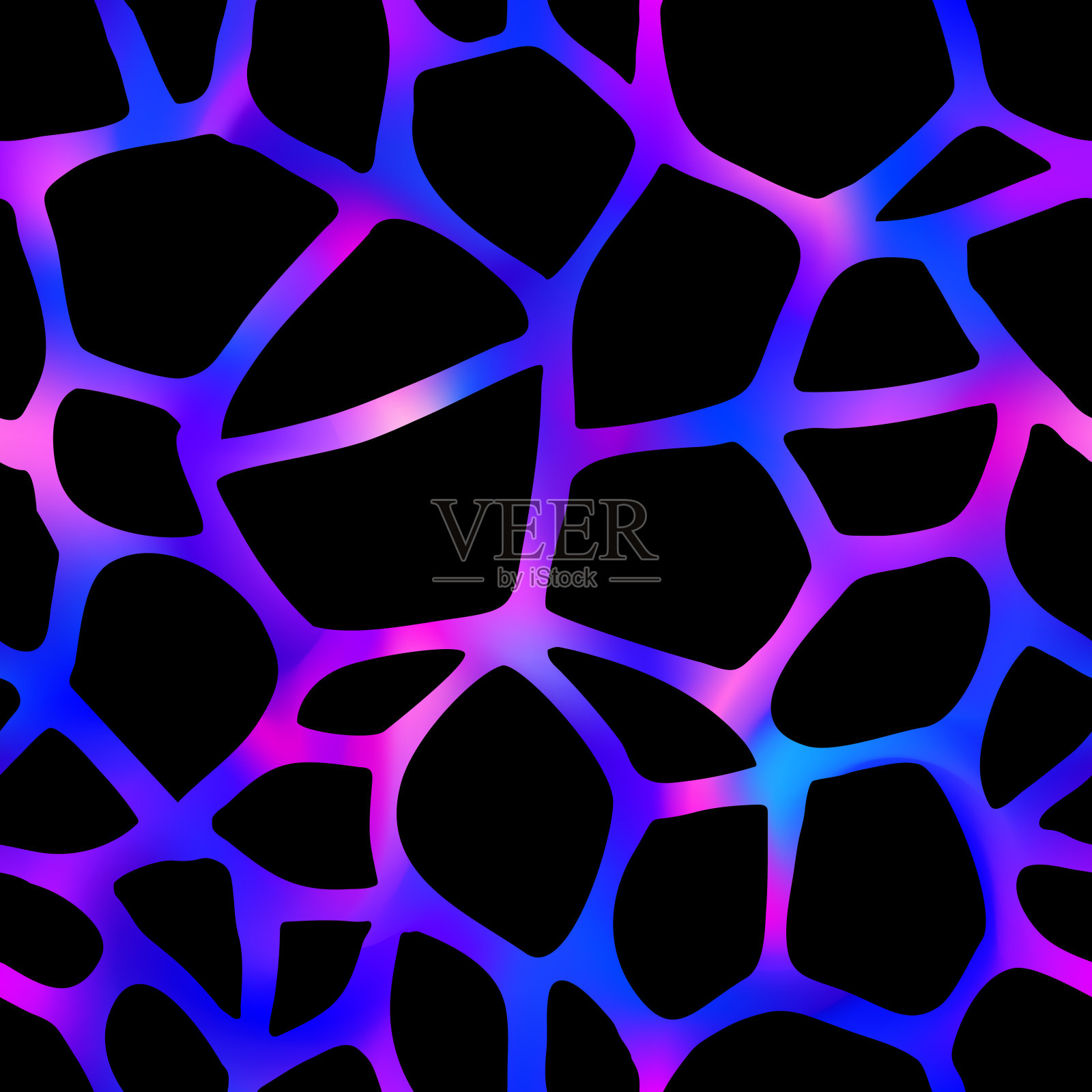 新潮的霓虹灯长颈鹿无缝图案。矢量黑暗彩虹野生动物皮肤，梯度牛纹理与黑色的霓虹背景上的时尚印花设计，纺织品，包装纸，背景插画图片素材