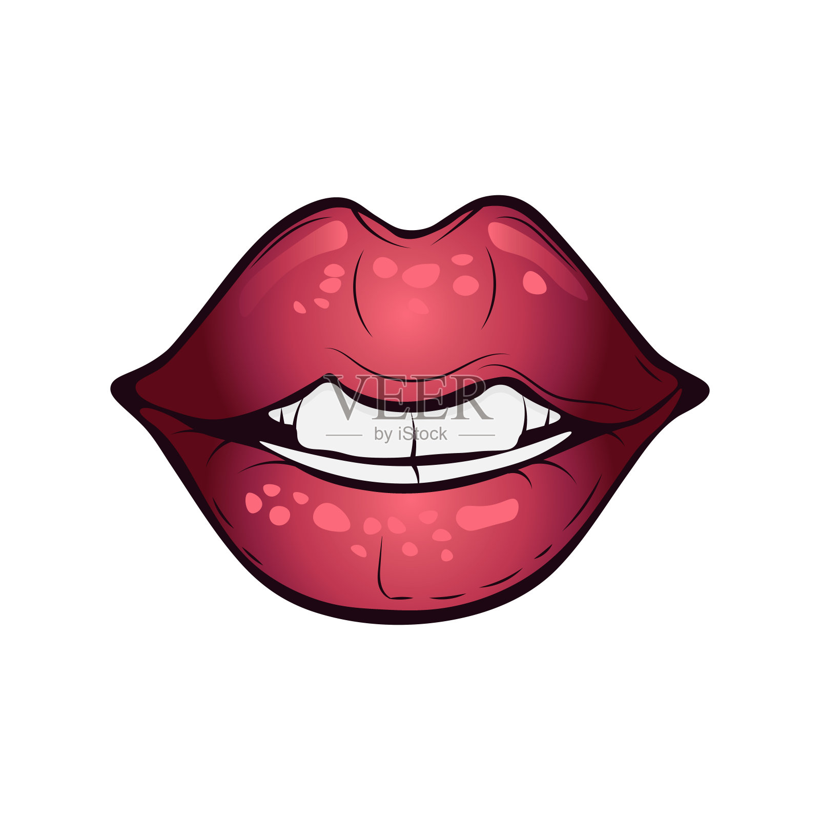 迷幻迷幻的嘴唇孤立，可爱的卡通嘴唇牙齿，矢量插图插画图片素材