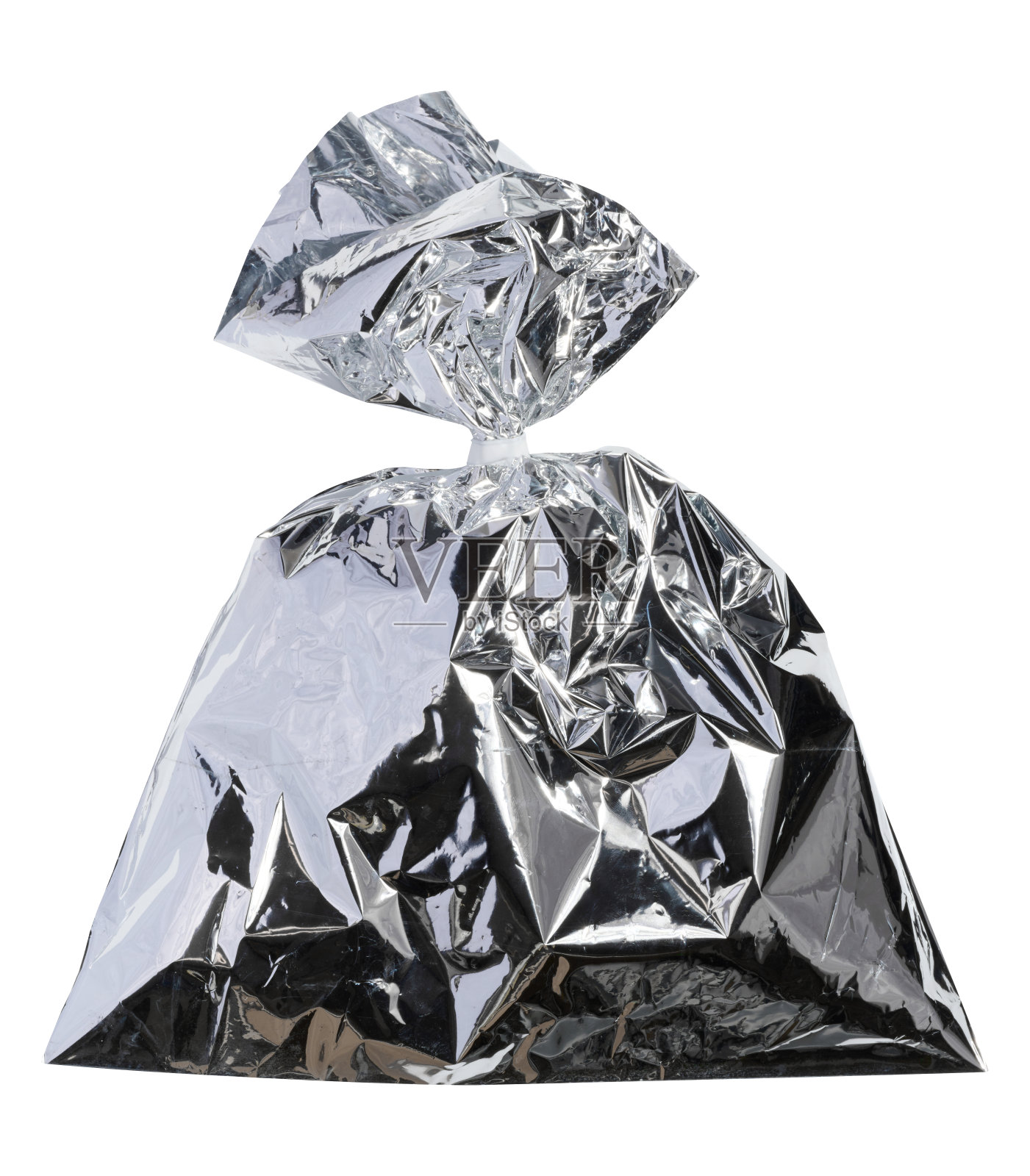 全箔袋上的白色孤立的背景。热食品包装照片摄影图片