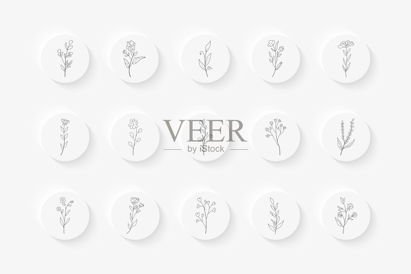 突出故事封面集，抽象的花卉植物图标的社交媒体插画图片素材