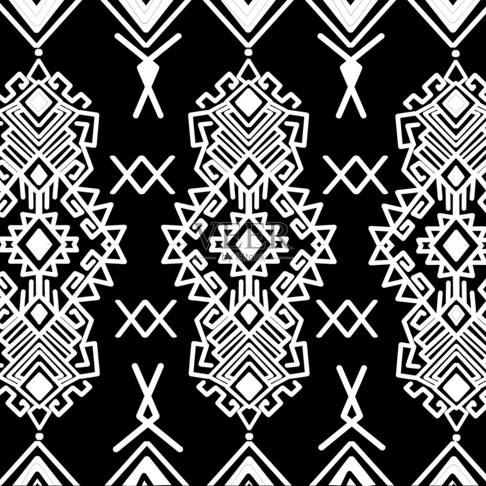 无缝图案白色图案设计传统彩色几何印花织物，服装，地毯，窗帘
织物,纺织品,向量,模式,说明向量。插画图片素材