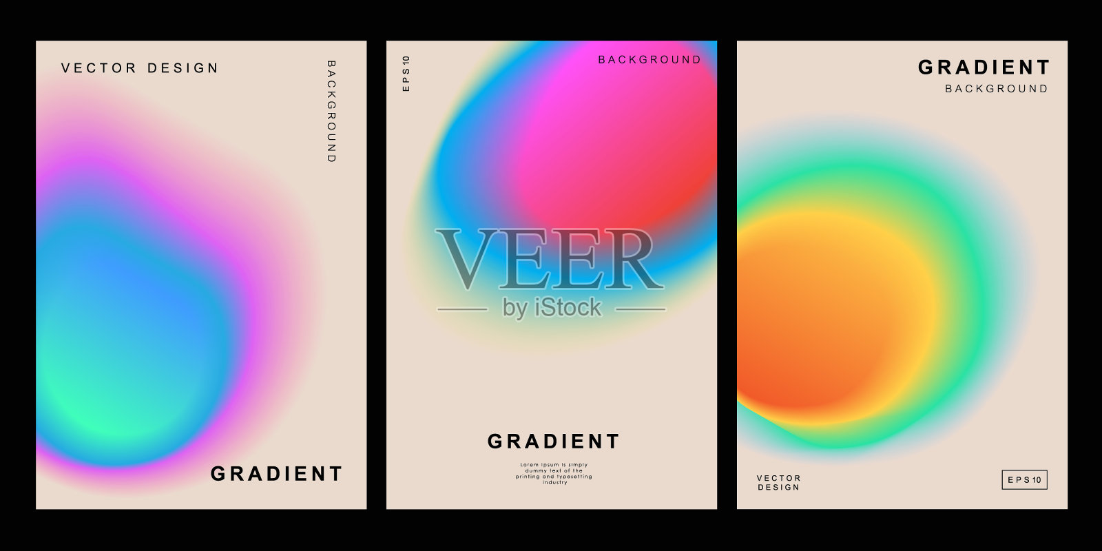 一套彩色海报。自由形状与霓虹灯。抽象背景与液体梯度的横幅，封面，社交媒体帖子。插画图片素材