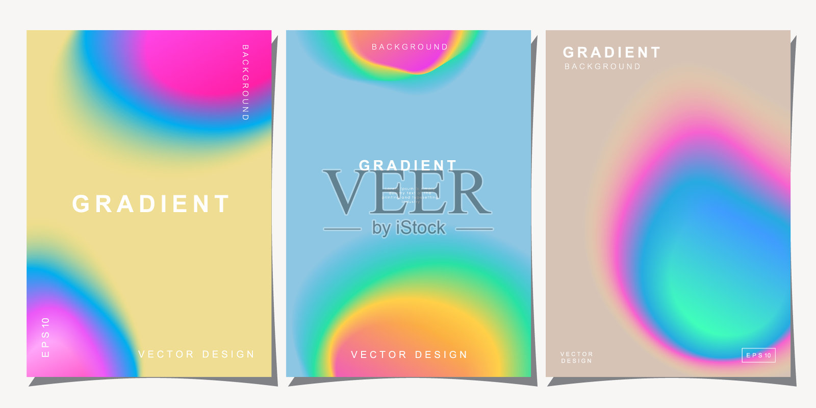 一套彩色海报。自由形状与霓虹灯。抽象背景与液体梯度的横幅，封面，社交媒体帖子。插画图片素材