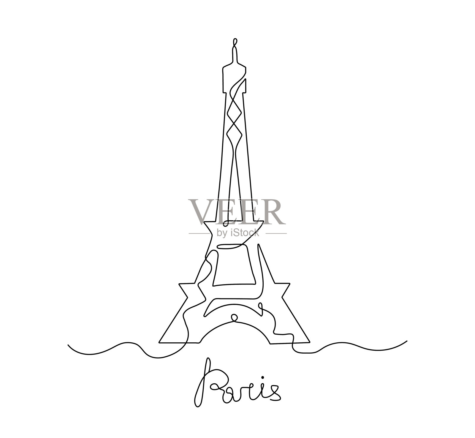 埃菲尔铁塔连续线概念插画图片素材