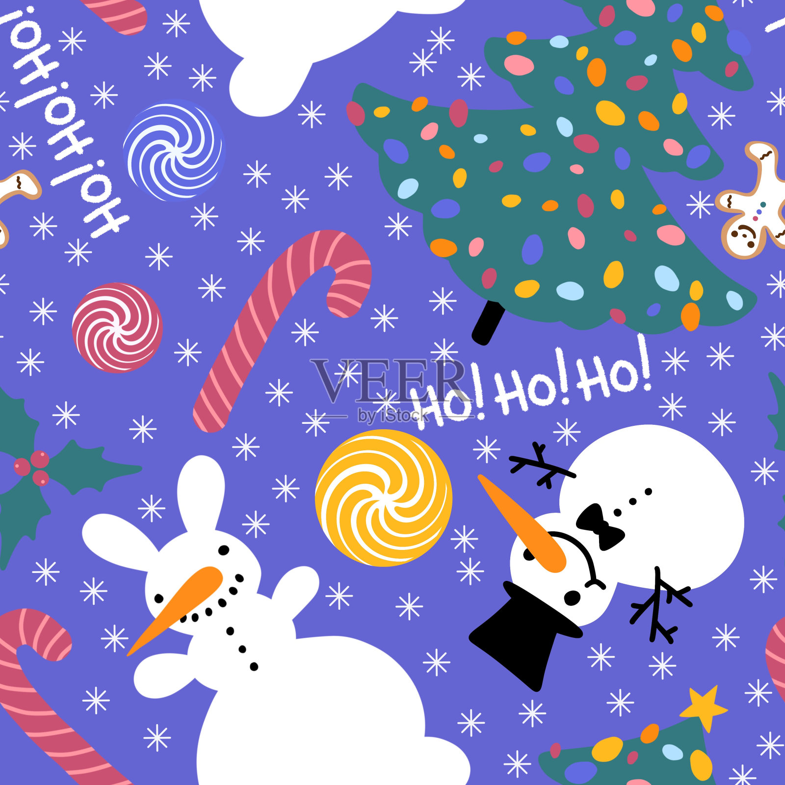 冬季圣诞无缝雪人图案包装纸插画图片素材