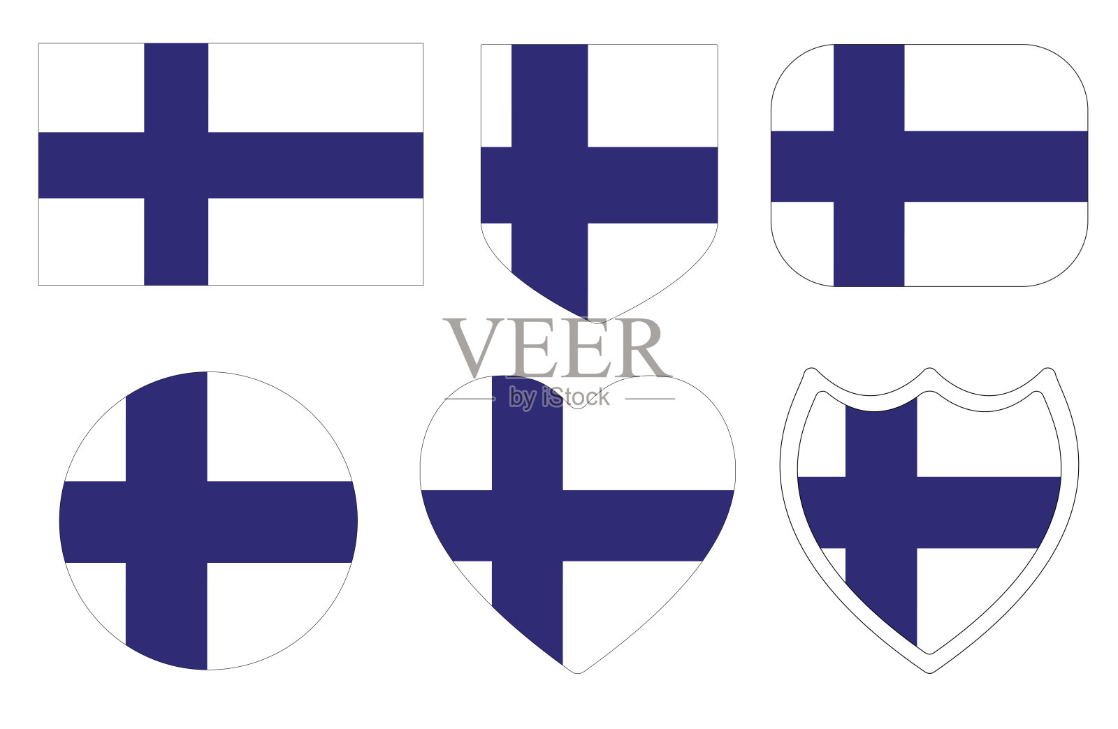 芬兰国旗套装。芬兰国旗设计造型套装。插画图片素材