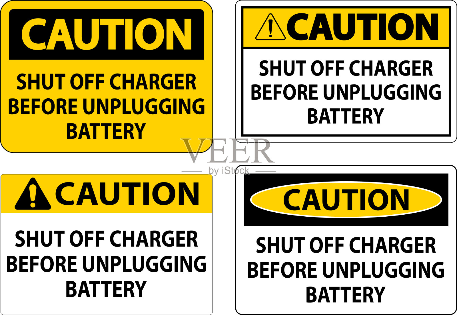 在拔下电池之前，请先贴上“关闭充电器”的警告标志插画图片素材