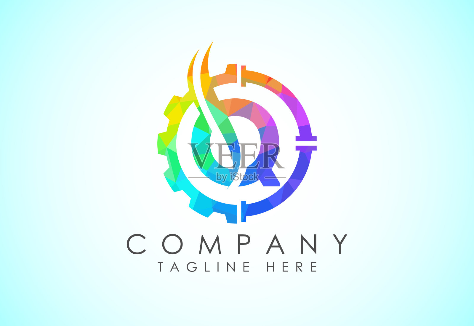 初始低聚字母与齿轮管和火焰。石油和天然气标志概念插画图片素材