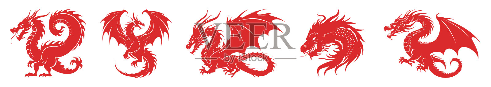 中国传统龙红色剪影图标插画图片素材