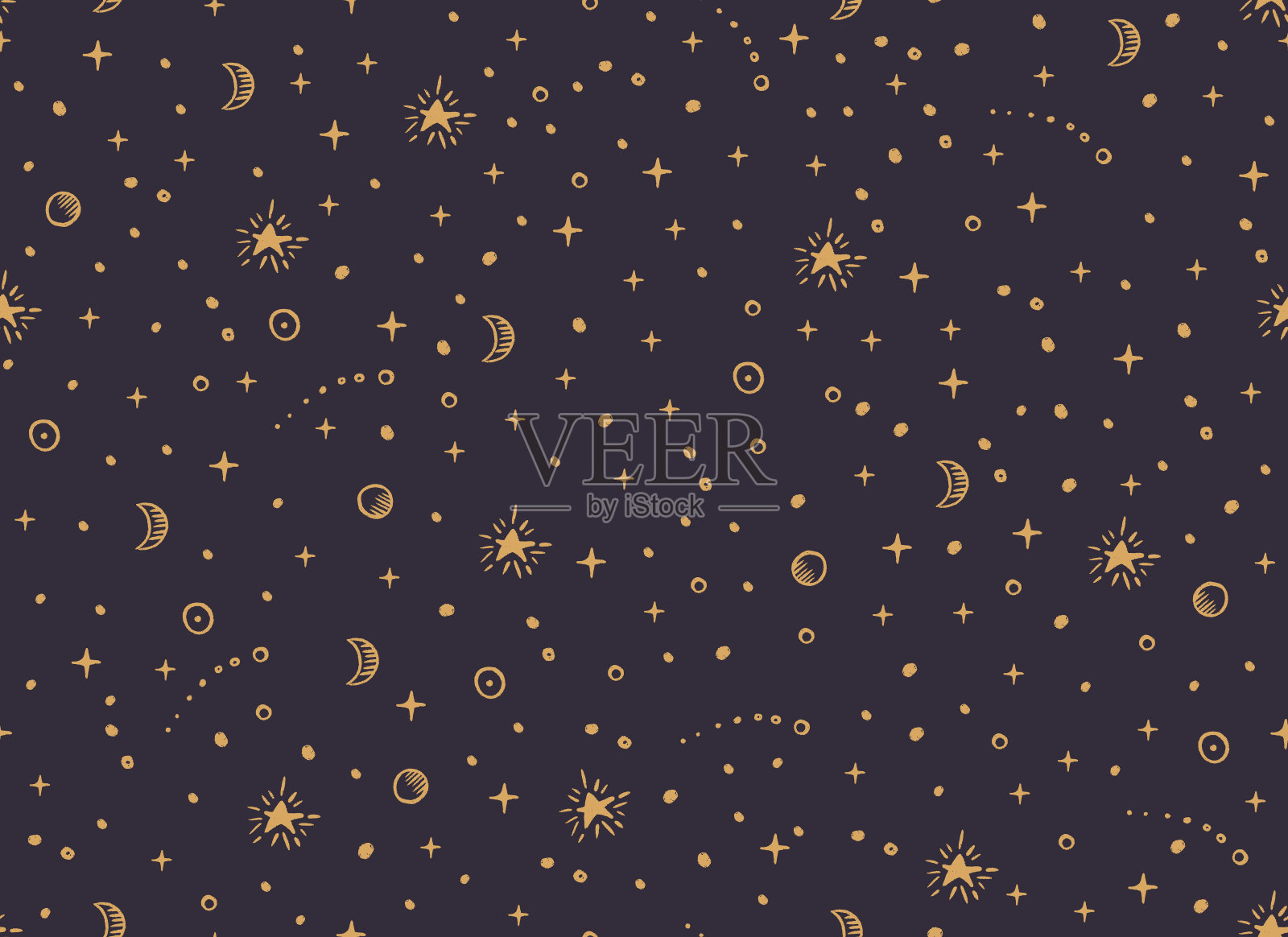 神奇的无缝图案与星星，月亮。炼金术的宇宙。天体的模式。插画图片素材