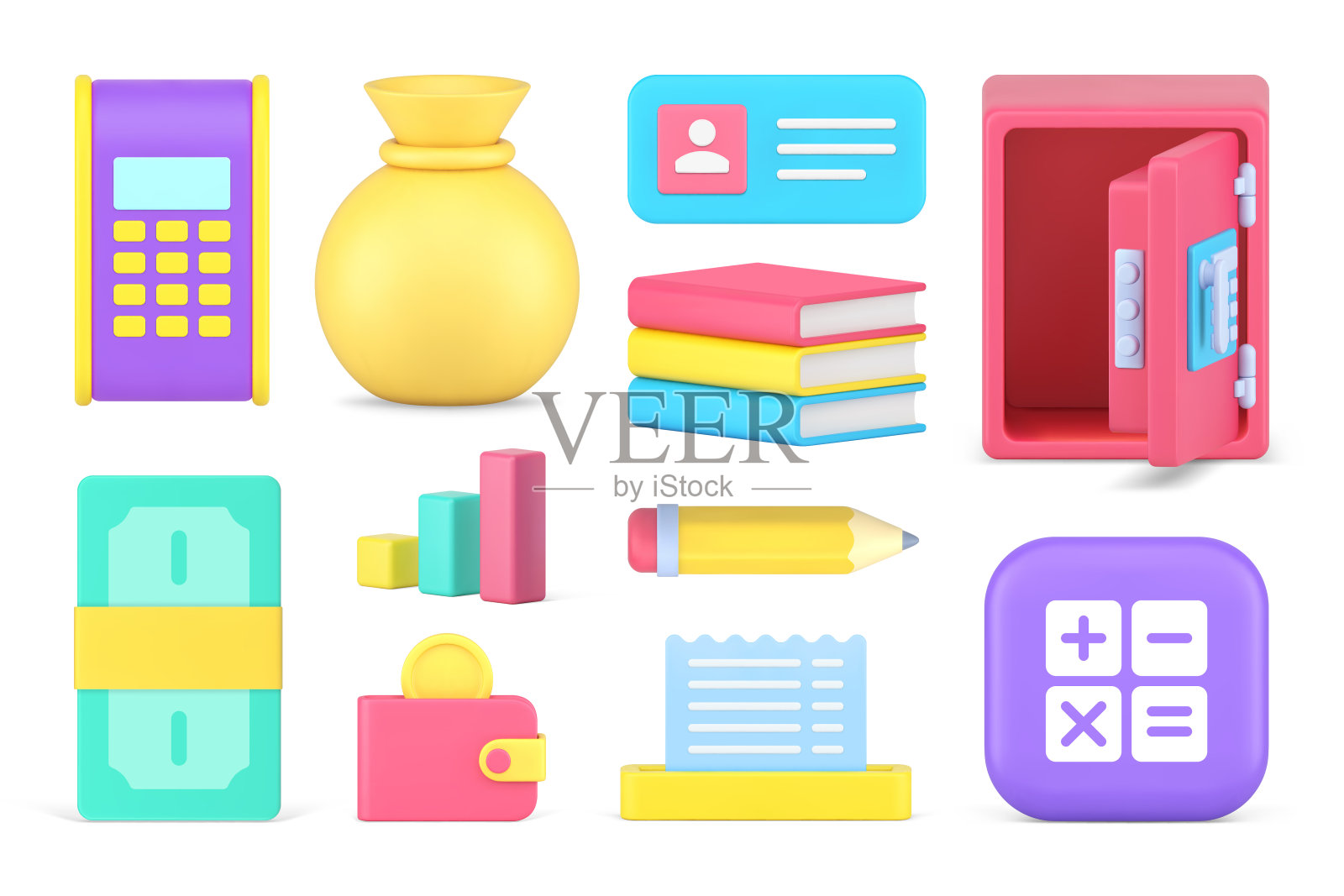 金融支付银行学习会计分析集三维图标逼真的矢量插图图标素材