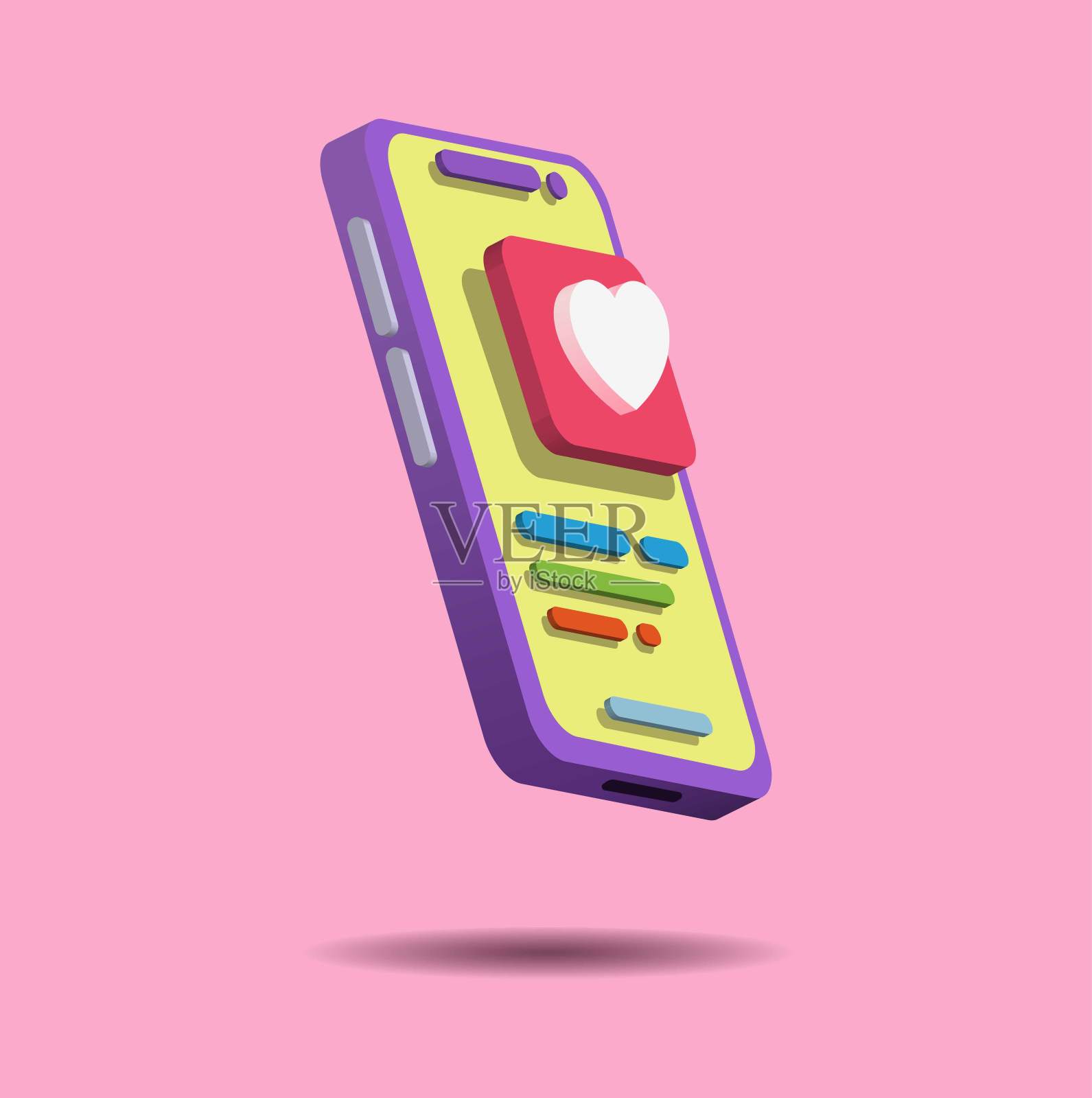 3D智能手机显示屏幕社交媒体符号卡通粘土插图矢量插画图片素材