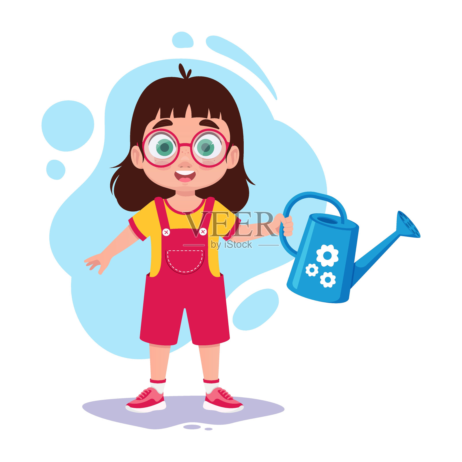 手里拿着喷壶的女孩插画图片素材