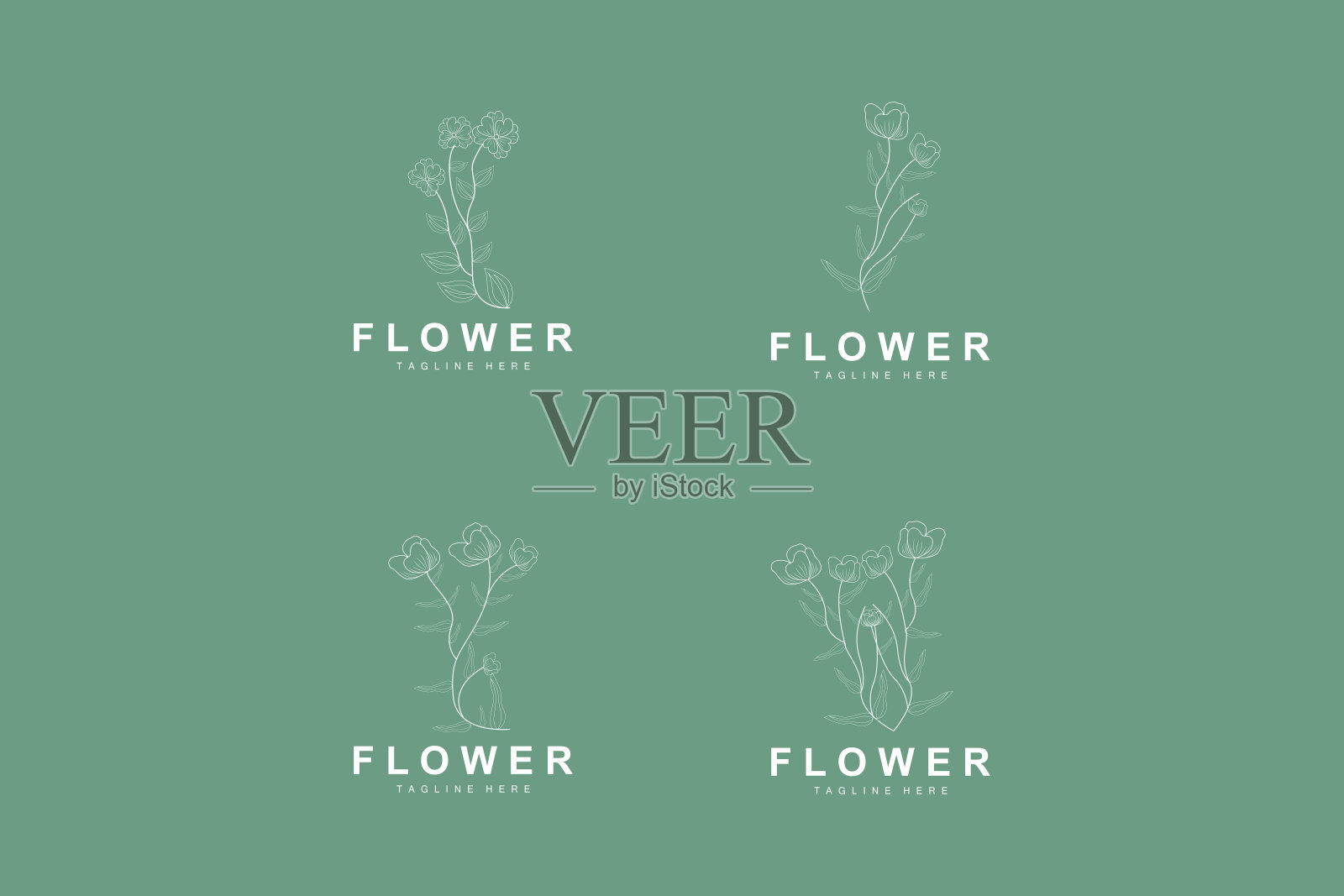 花卉标志，树叶和花卉植物园矢量，花卉设计的生活插画图片素材