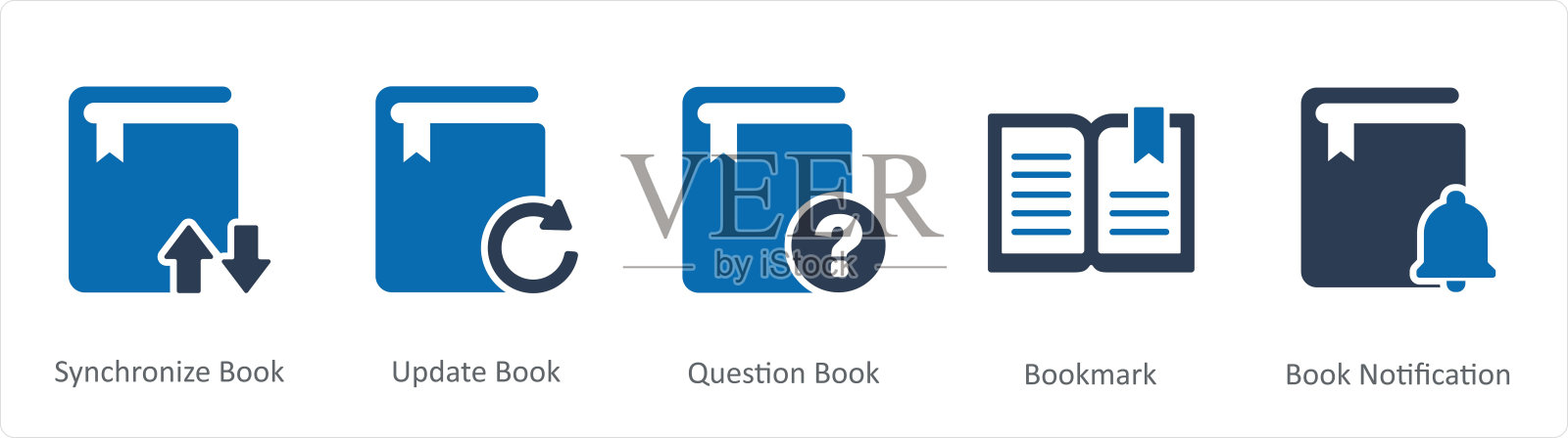 一组5个文档图标，如同步书，更新书，问题书插画图片素材