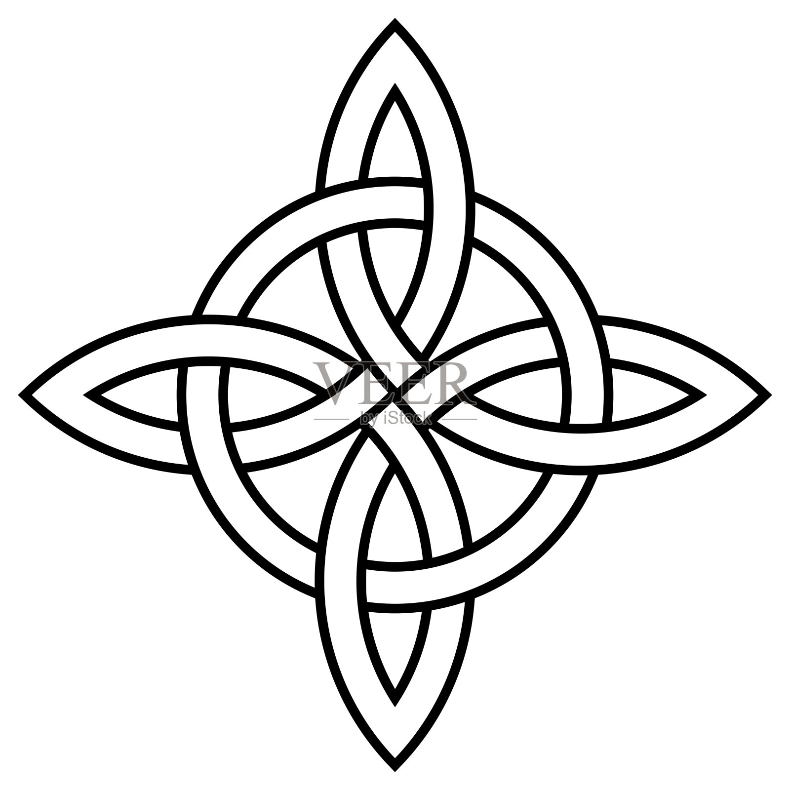 黑色轮廓的鲍恩结，凯尔特符号，也被称为真爱结，隔离背景插画图片素材
