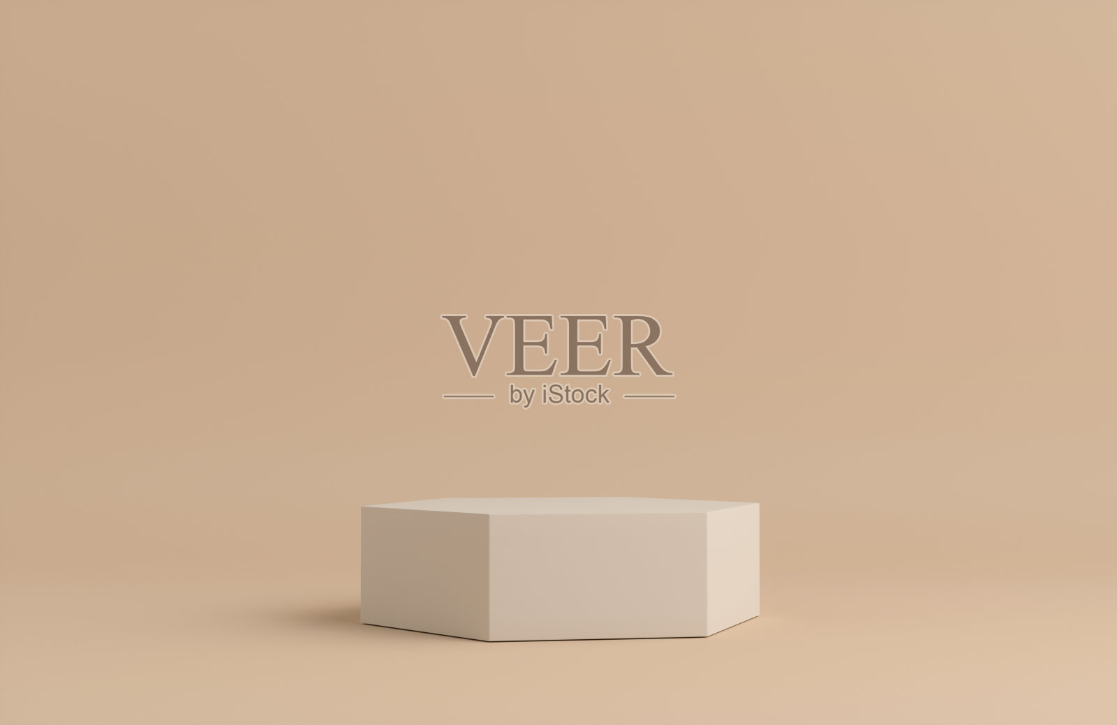 产品平台-米色六角形平台，米色背景。3D插图照片摄影图片