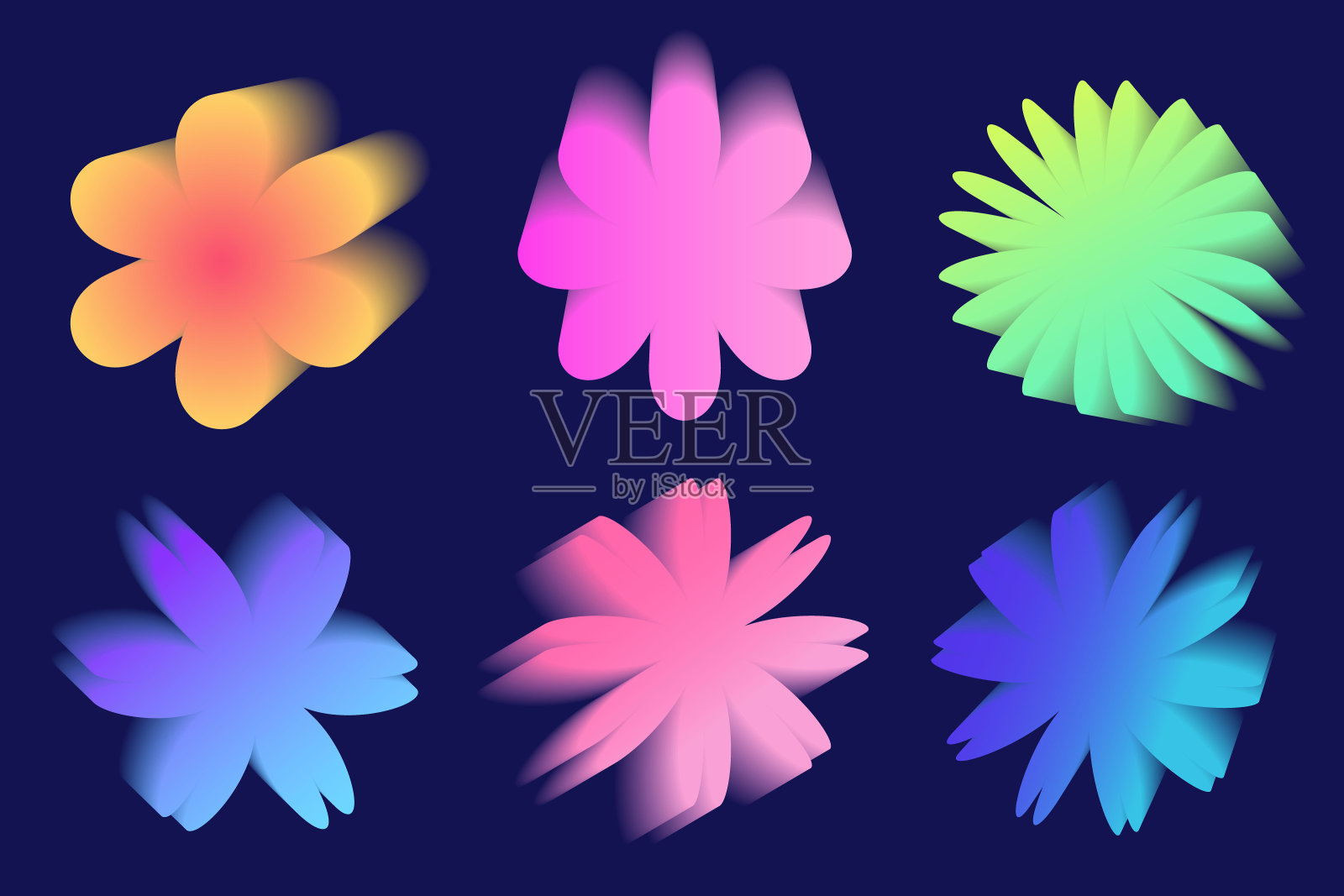 千年虫渐变花。全息软光环。模糊的美学形状。矢量贴纸集插画图片素材