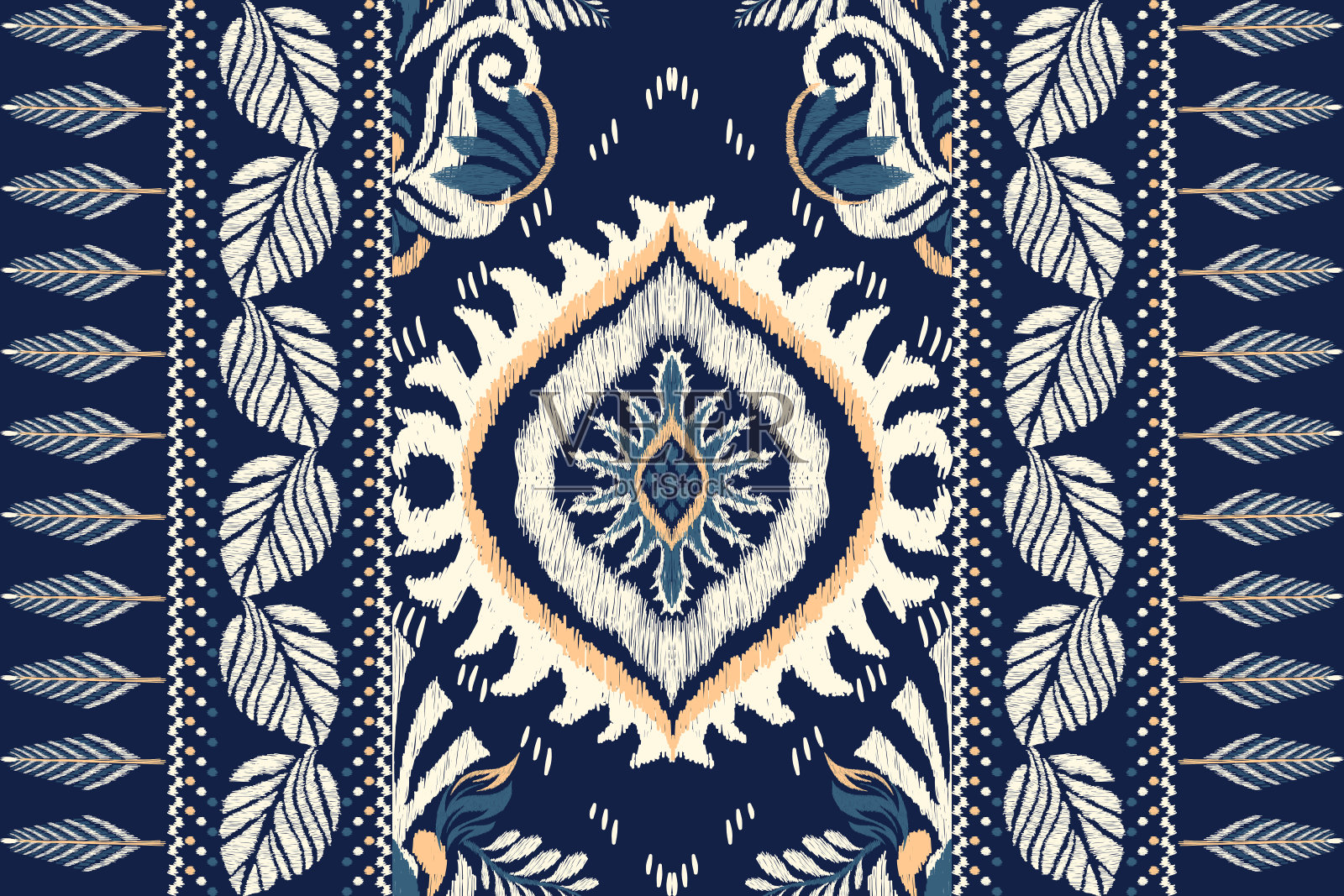 锦缎Ikat花佩斯利刺绣插画图片素材