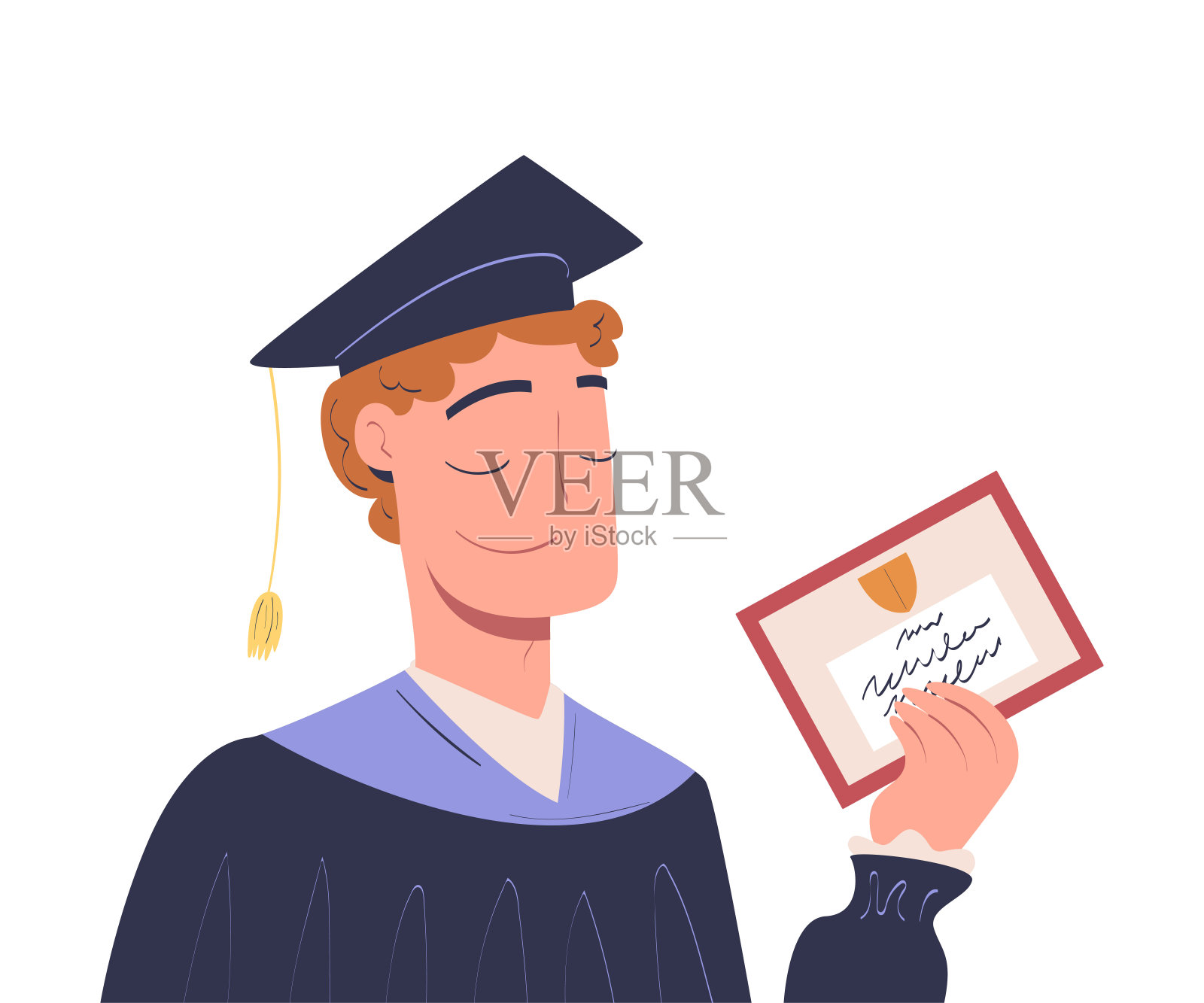 快乐的人毕业与文凭证书矢量插图学术帽插画图片素材