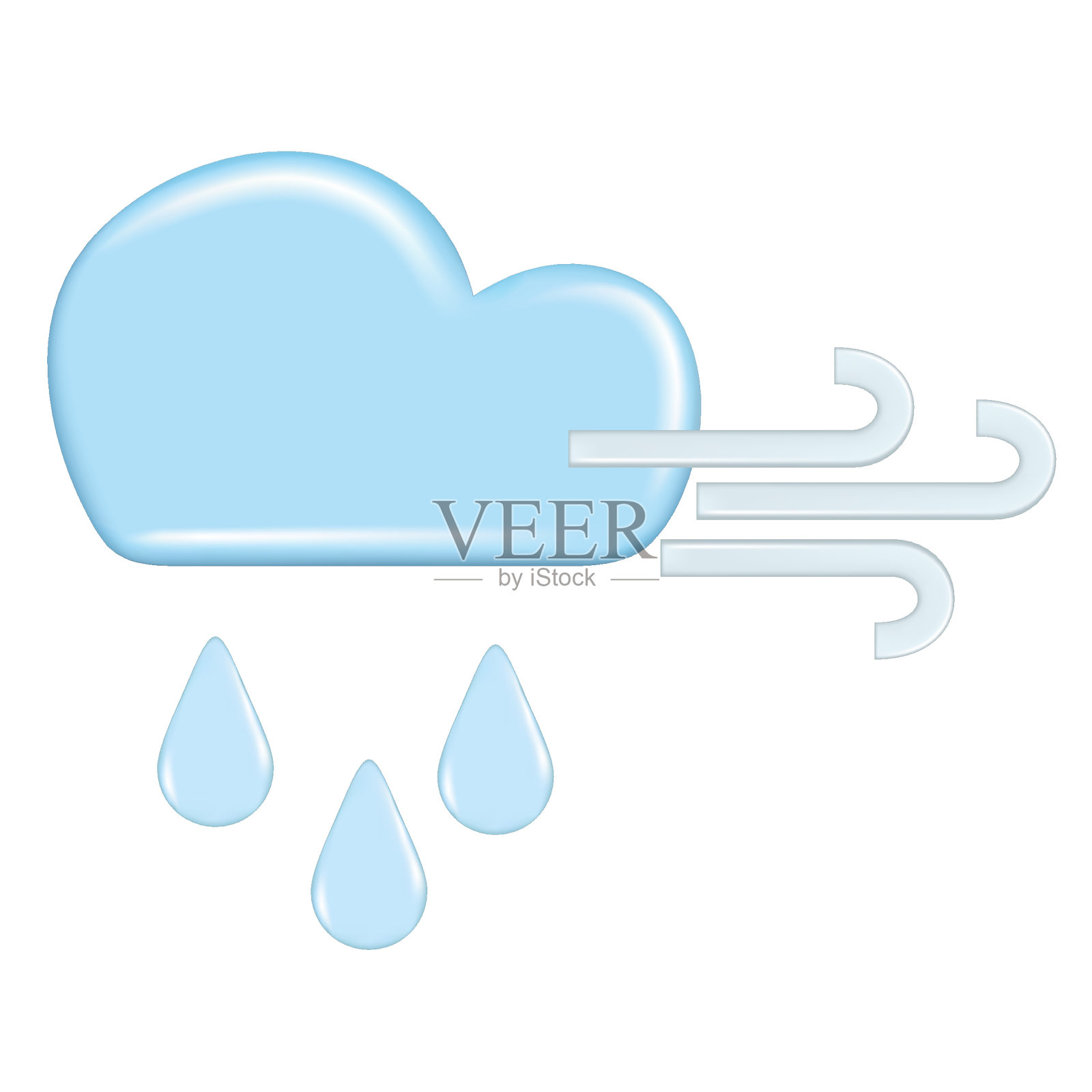 逼真的3d设计天气预报元素，图标符号，气象学。装饰可爱的3d蓝色云，风雨。卡通抽象矢量插图孤立在一个白色的背景插画图片素材
