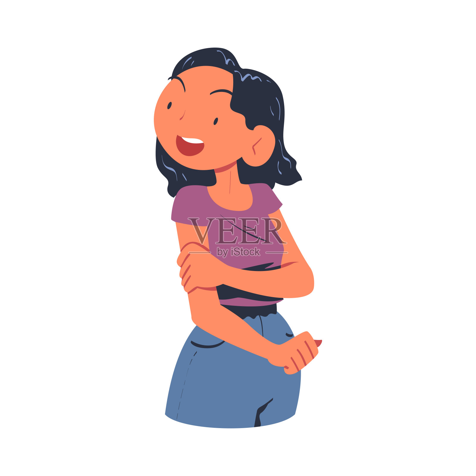 快乐的女人字符看向好奇的脸矢量插图的距离插画图片素材