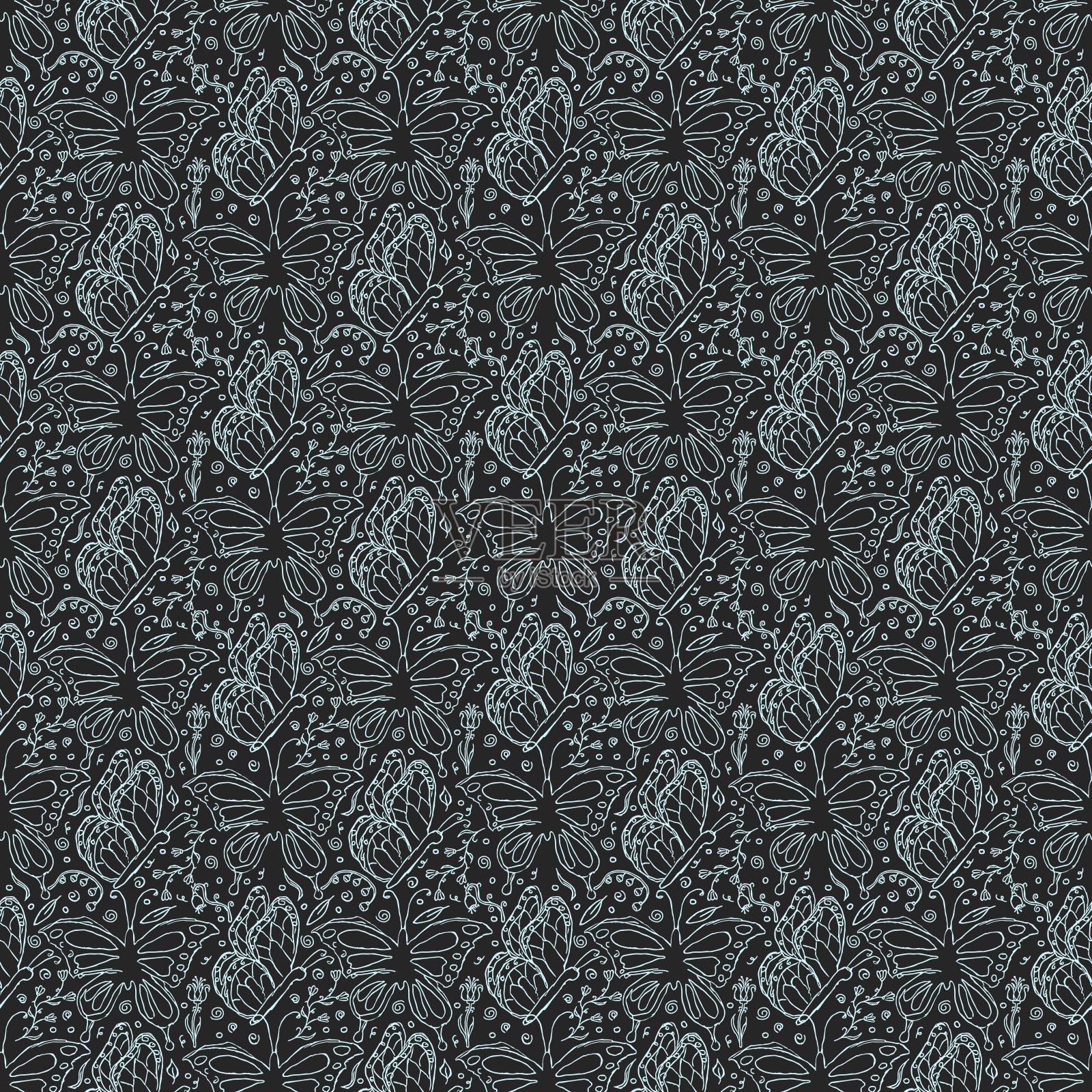 无缝蝴蝶图案。绘制蝴蝶背景插画图片素材