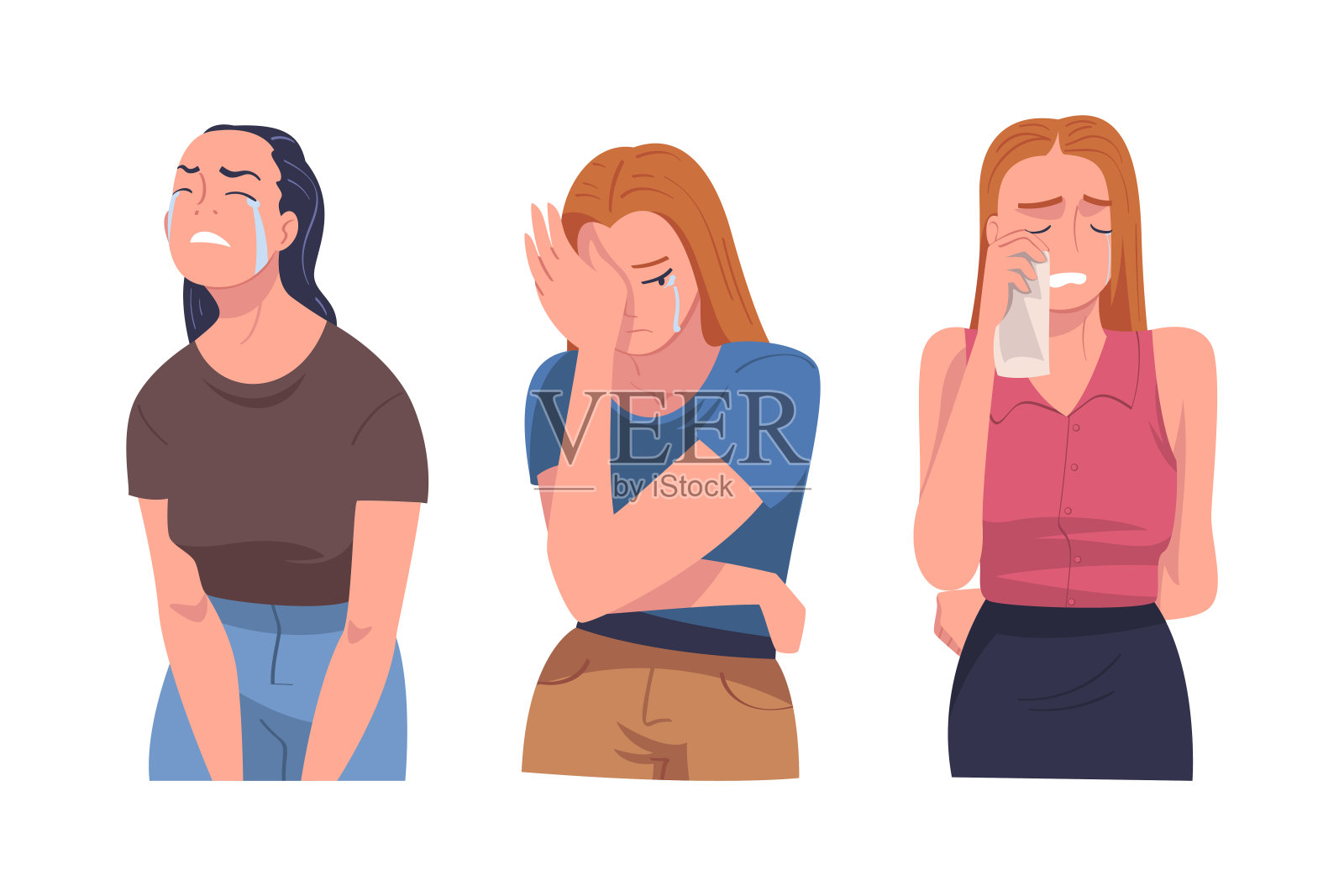 哭泣的女人因悲伤而哭泣矢量图插画图片素材