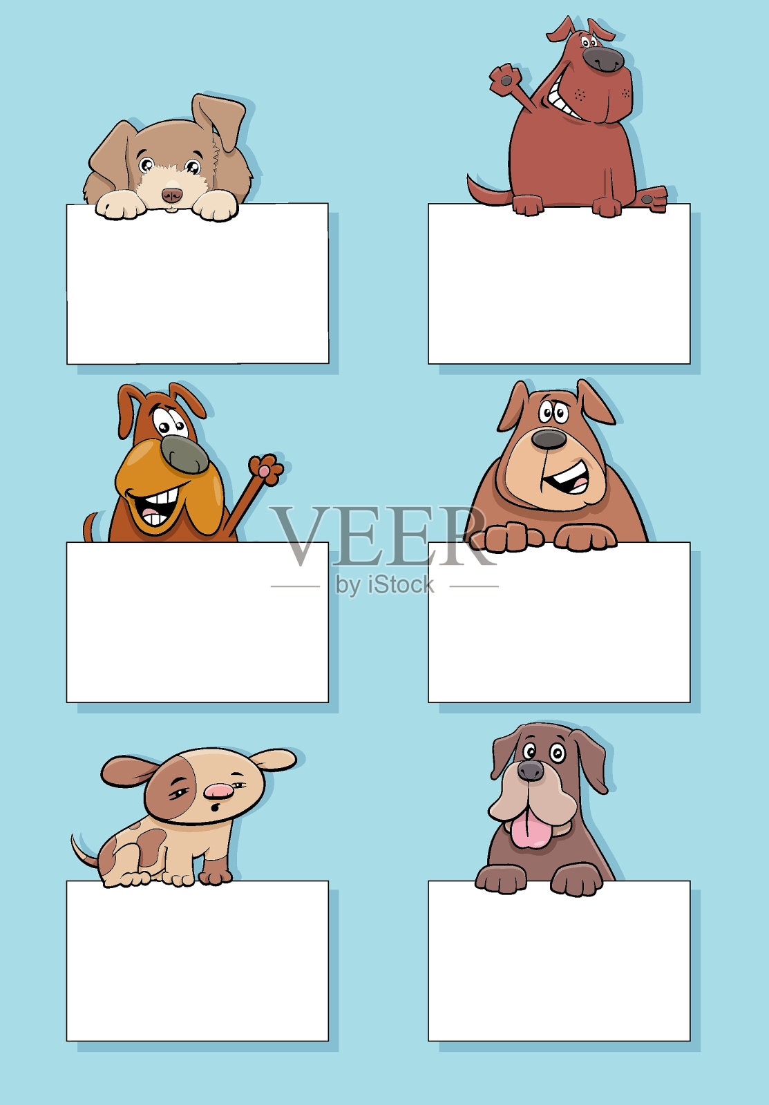 卡通狗和小狗与卡片设计集插画图片素材