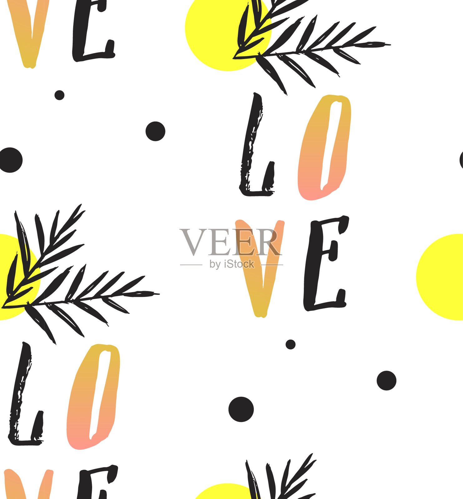 爱的笔记无缝的文字图案与心。文字背景适用于印刷，纺织品，艺术品，服装，壁纸，电脑屏保，游戏和应用程序。插画图片素材