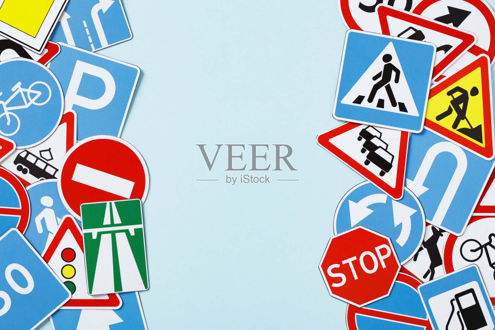 驾驶学校横幅设计。蓝色背景的路牌边框照片摄影图片