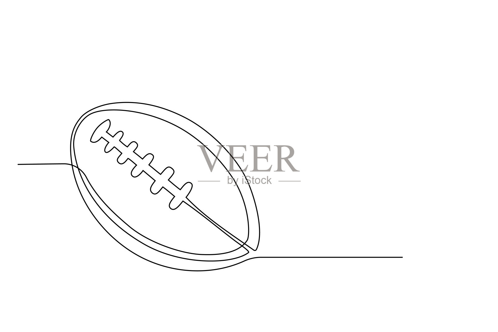 美式足球的单线连续球。一幅橄榄球的线条图。可编辑的笔画。美式足球标志。线性风格的游戏运动器材。以线性风格绘制草图插画图片素材