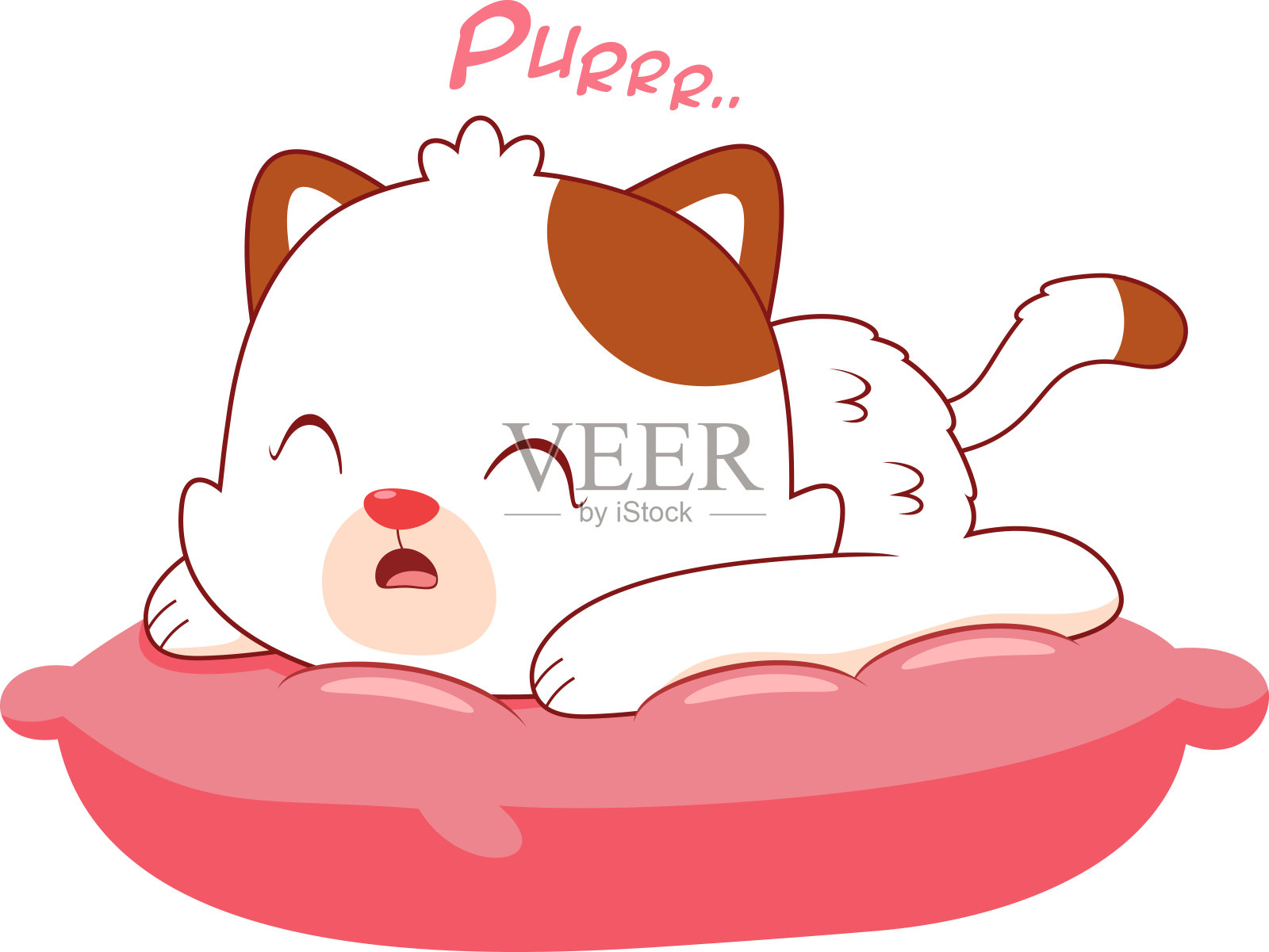 可爱的小猫卡通人物睡在枕头上插画图片素材