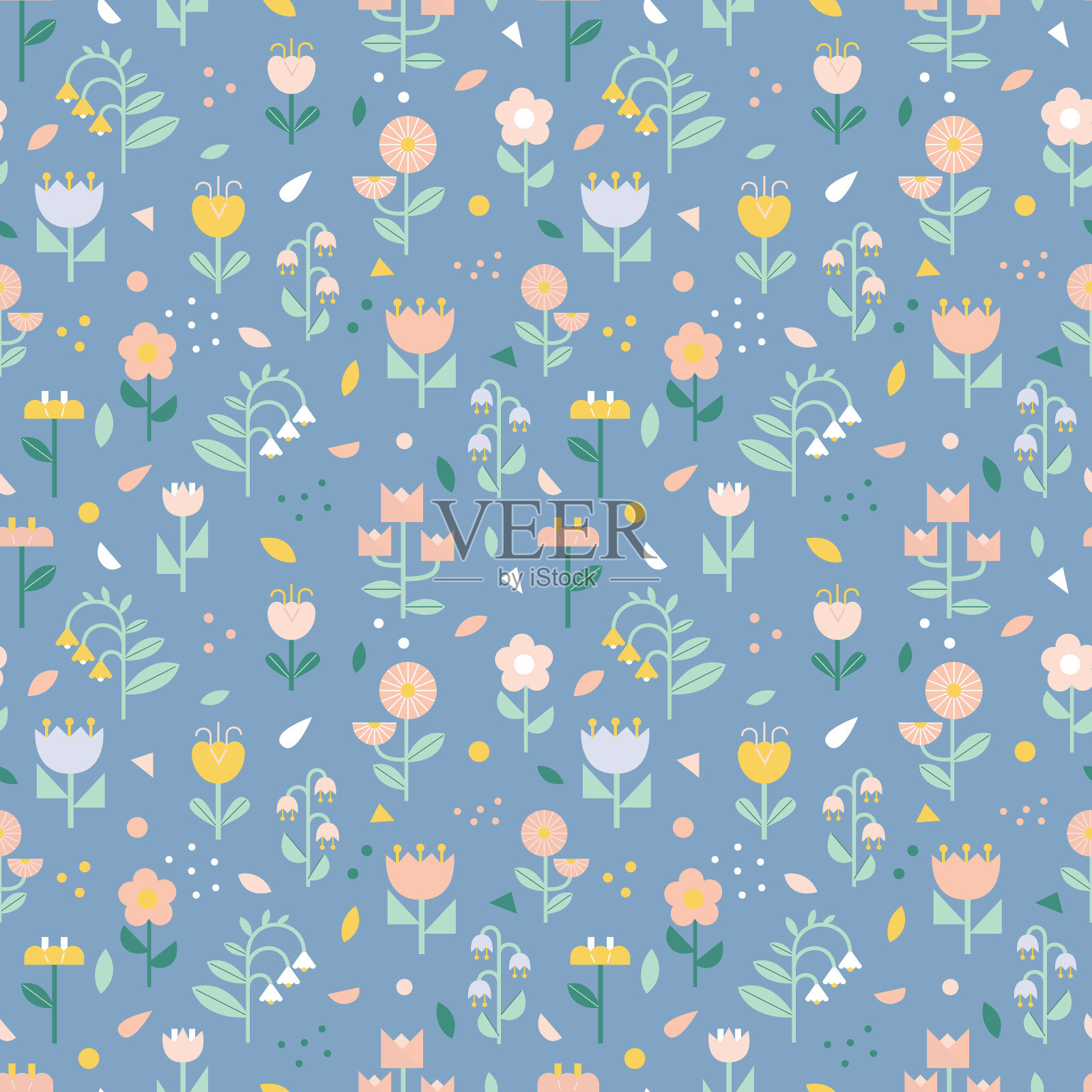 无缝图案与可爱的花朵在斯堪的纳维亚风格插画图片素材