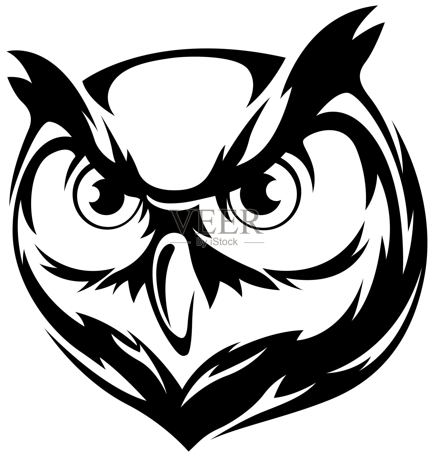 猫头鹰孤立插图。白色背景图像上的黑色。野鸟设计标志。插画图片素材