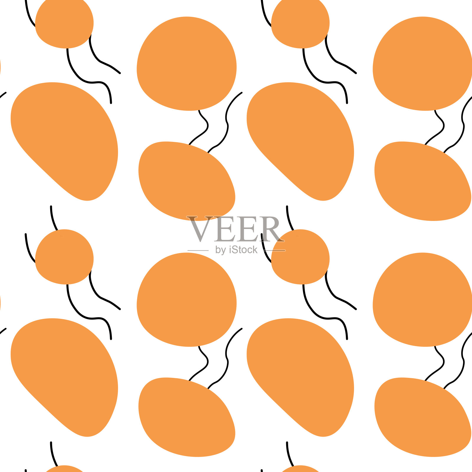 墙纸装饰无缝图案随机涂鸦形状。橙色圆圈y2k风格。插画图片素材