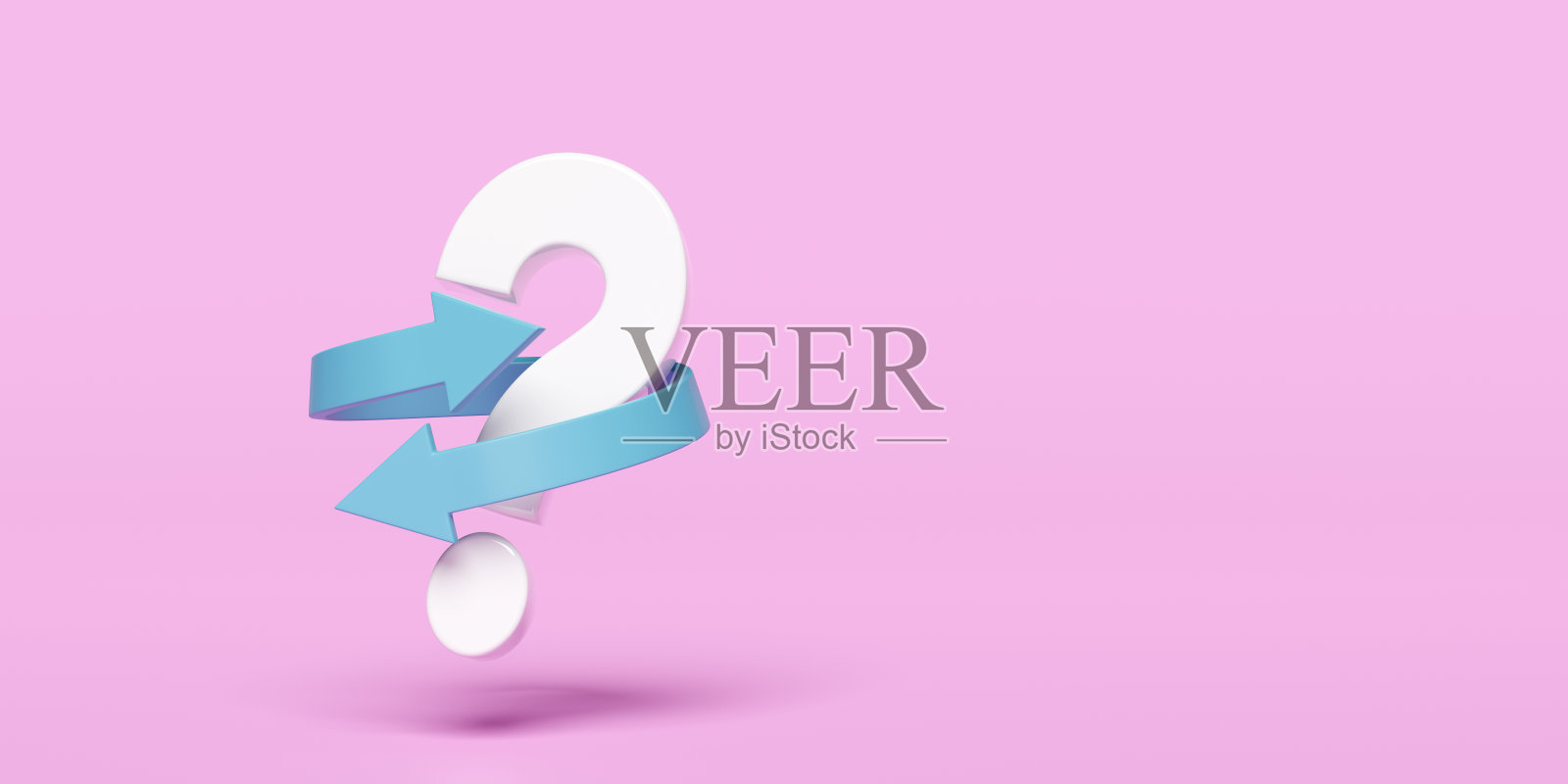 3d白色问号符号与转移箭头图标隔离在粉红色的背景。常见问题或常见问题，最小的概念，3d渲染插图，剪辑路径照片摄影图片
