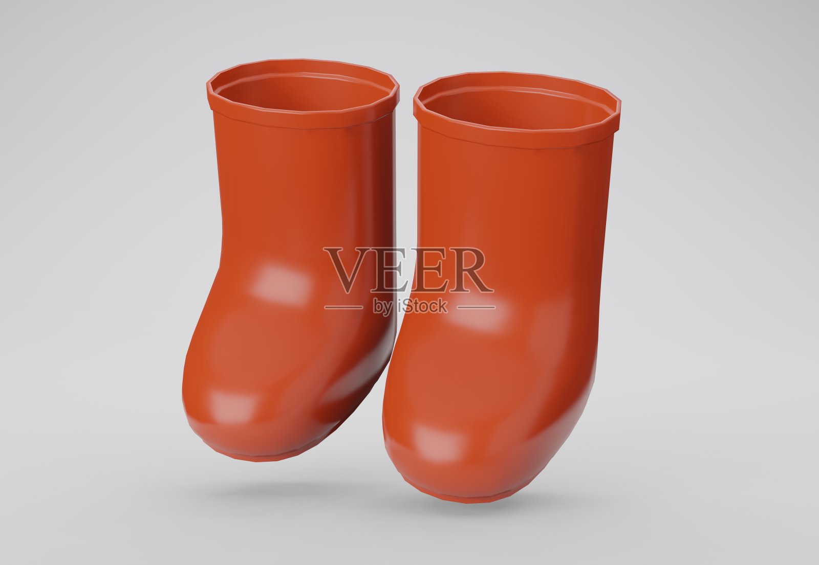 三维插图红色橡胶靴隔离在白色照片摄影图片