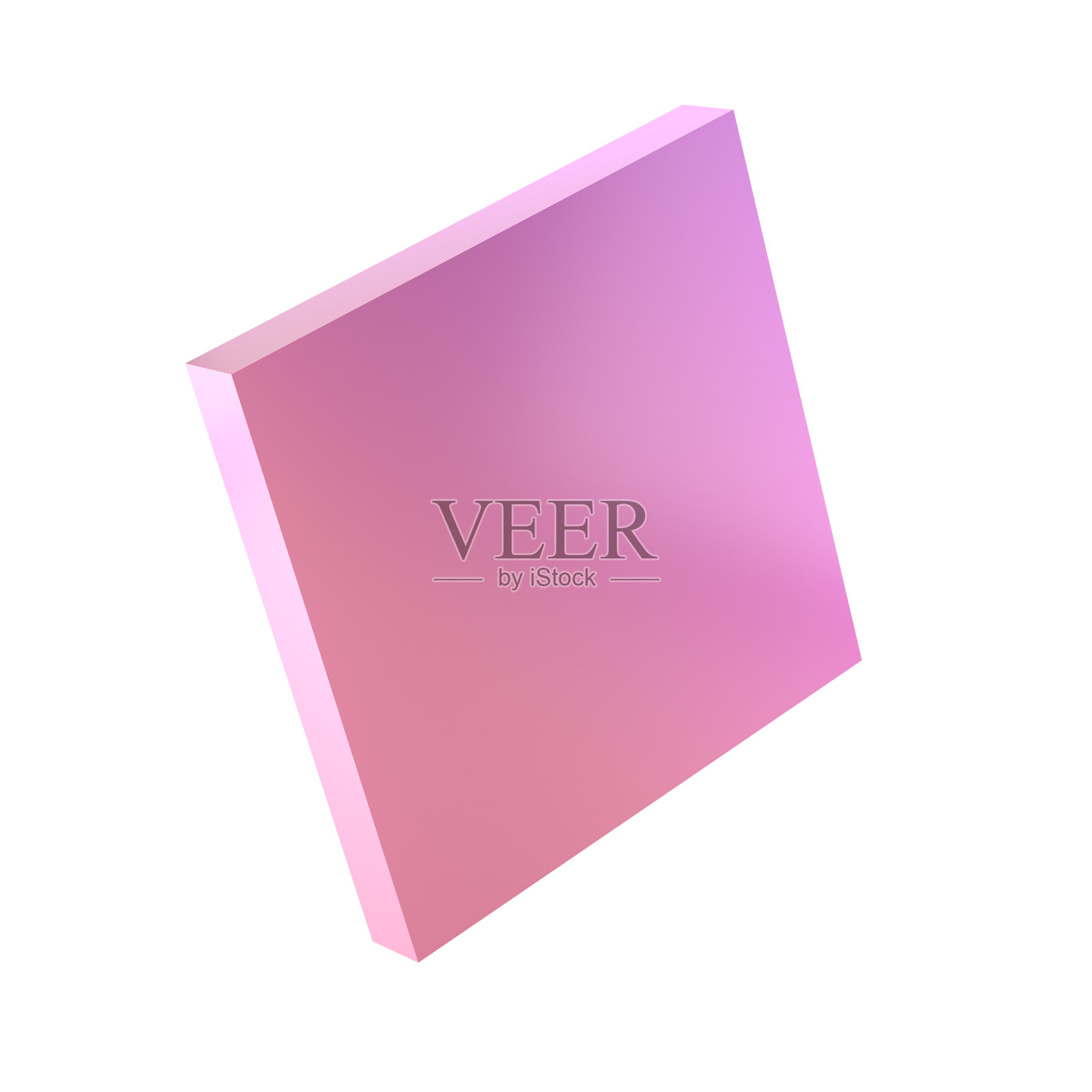 三维金属矩形抽象几何形状。现实光滑的粉红色和丁香渐变豪华模板装饰设计插图。极简主义明亮的矩形模型与剪切路径隔离照片摄影图片