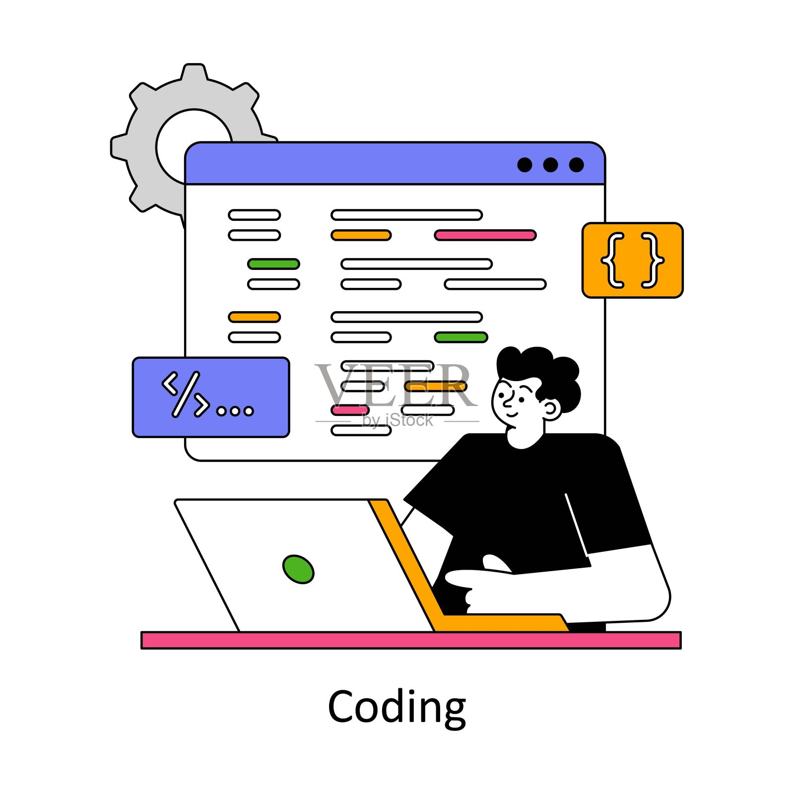 编码平面风格设计矢量插图。股票插图插画图片素材