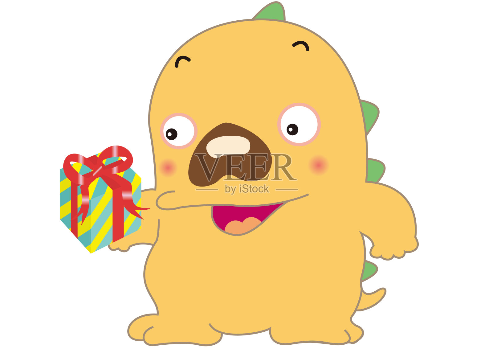 想象中的恐龙小孩带着礼物插画图片素材