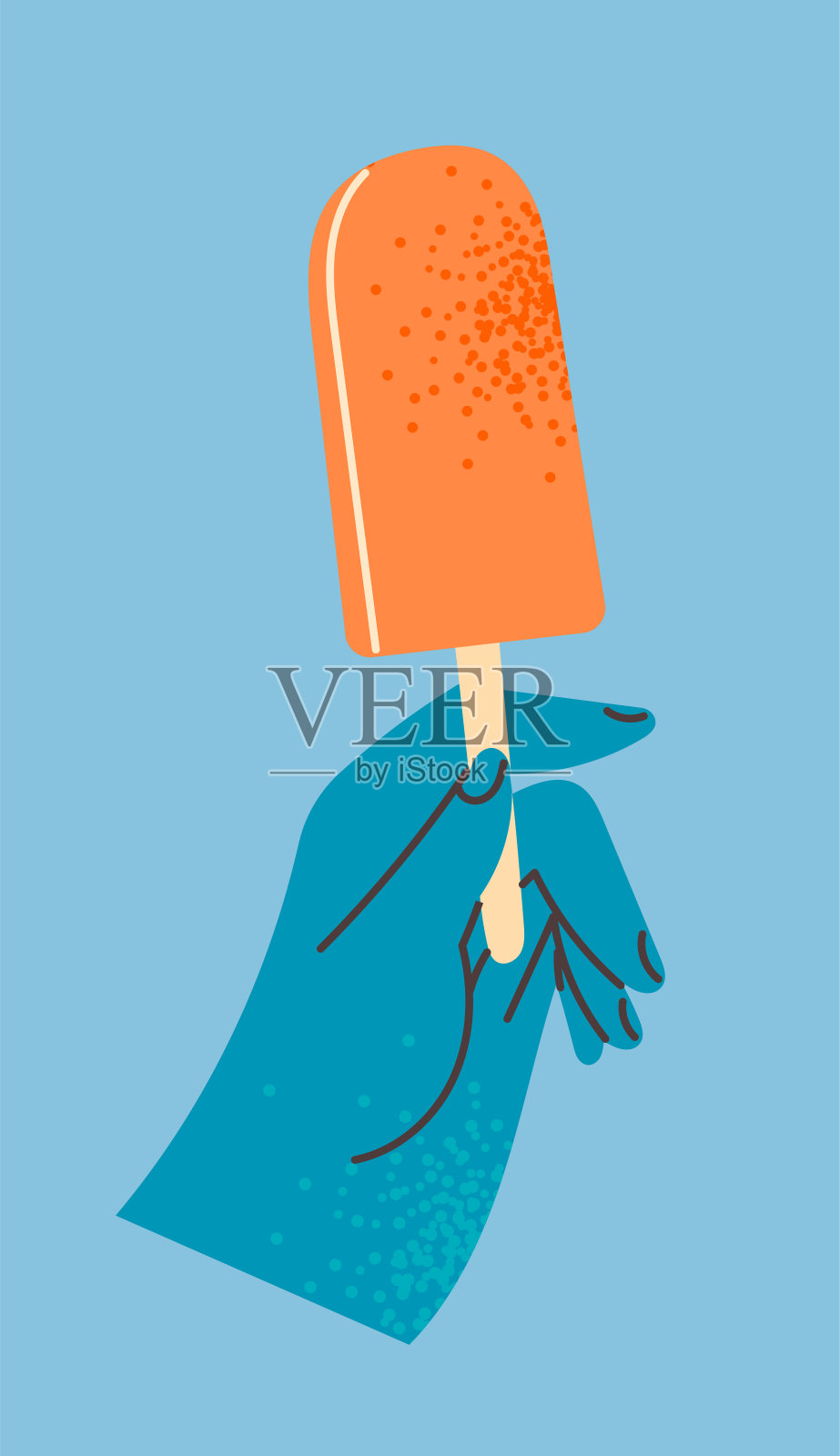 手拿着一根棍子上的冰淇淋插画图片素材